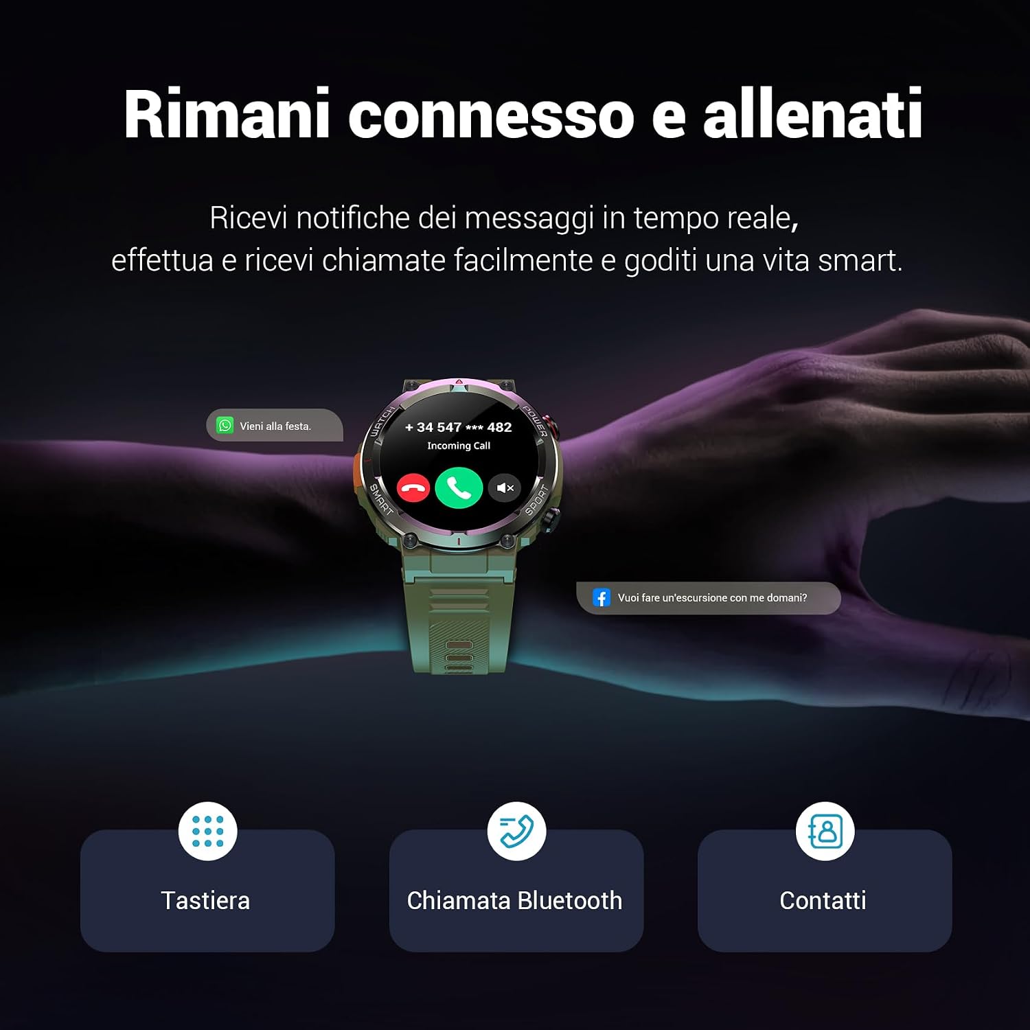 Detalle de Blackview Smartwatch Uomo 1.45” – Orologio tattico rugged per sport e outdoor