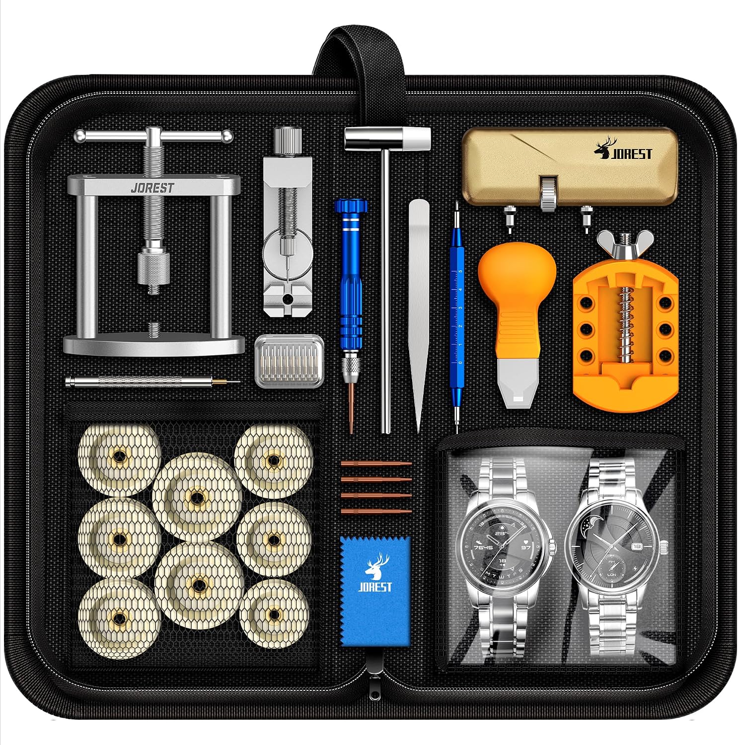 JOREST Watch Repair Kit + Watch Press Tool: Comprehensive Set for Home & Hobbyists