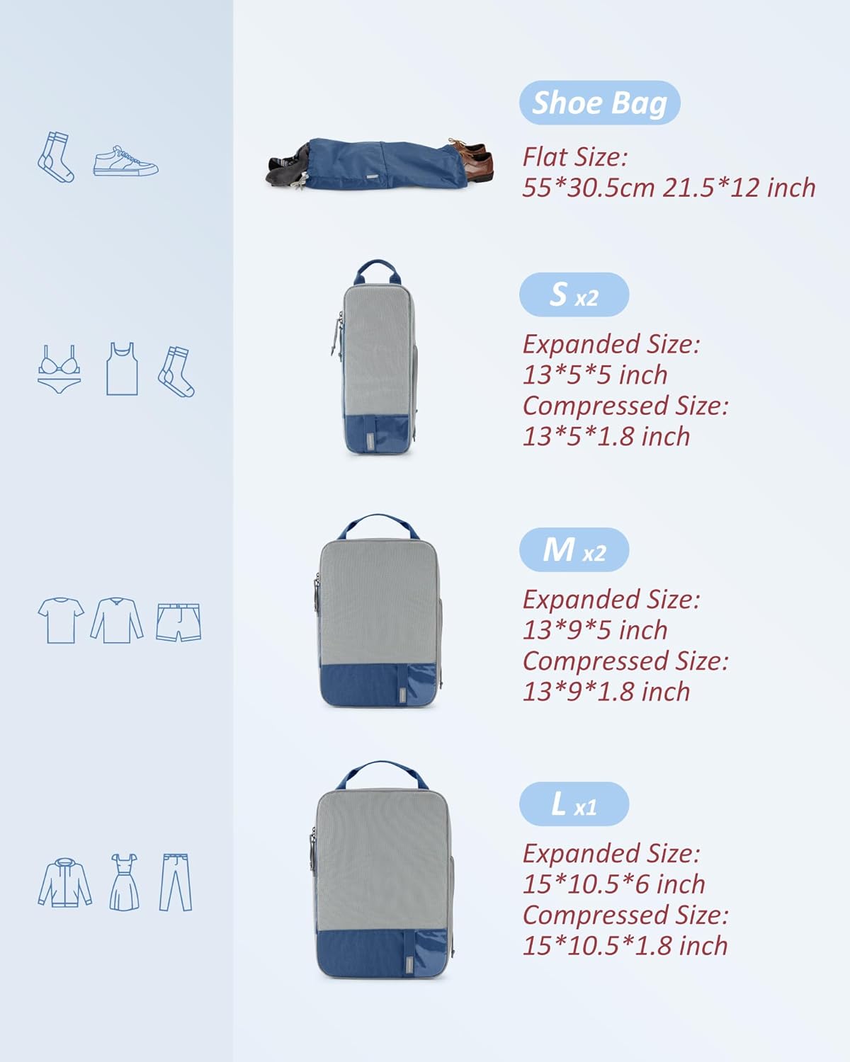 Detalle 2 de BAGSMART 6‑Piece Compression Packing Cubes for Suitcases & Backpacks (Navy) – Practical travel organisers