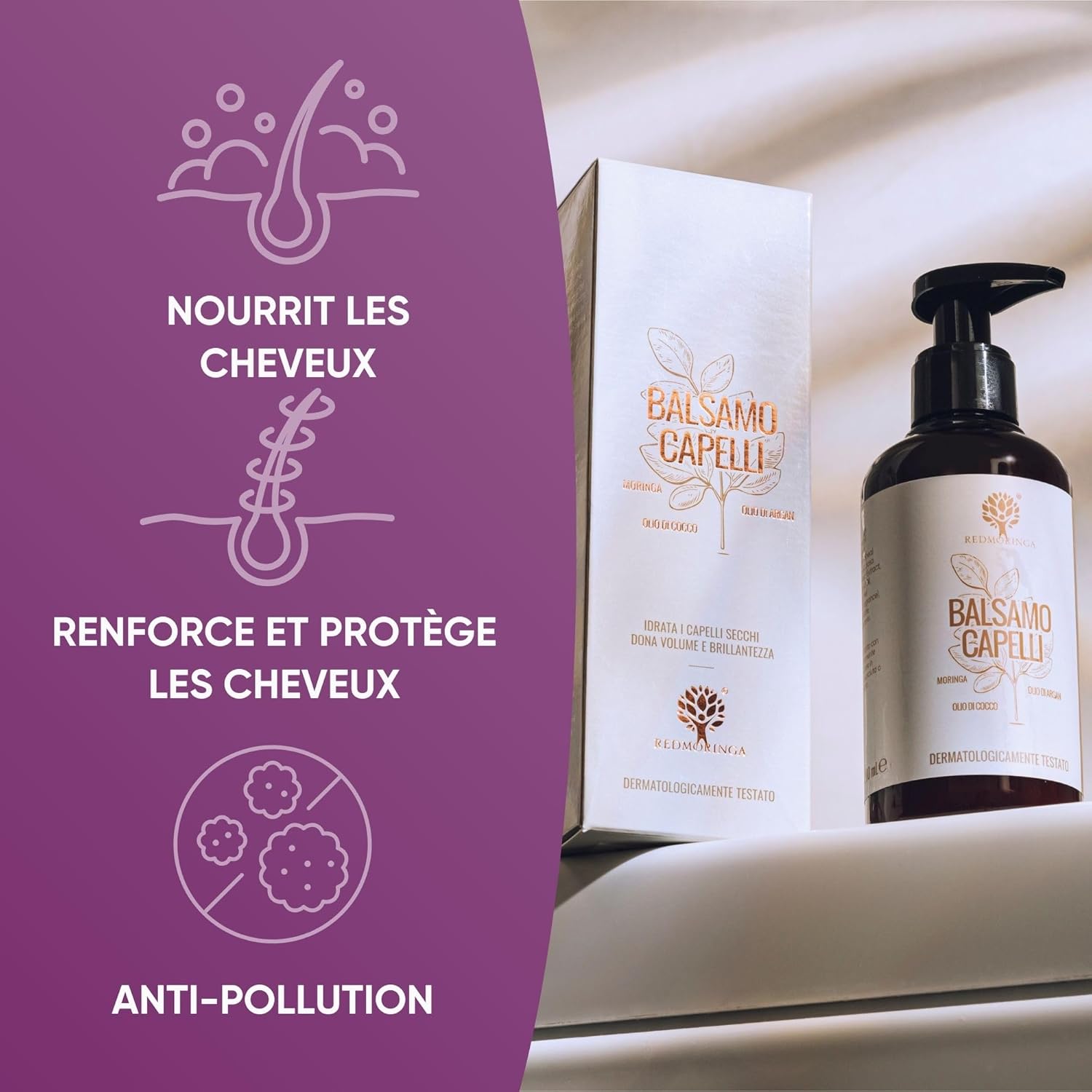 Thumbnail 1 de RedMoringa Baume Cheveux Régénérant et Protecteur – Baume Nourrissant 98,5% Naturel EcoBio, 200 ml, fabriqué en Italie