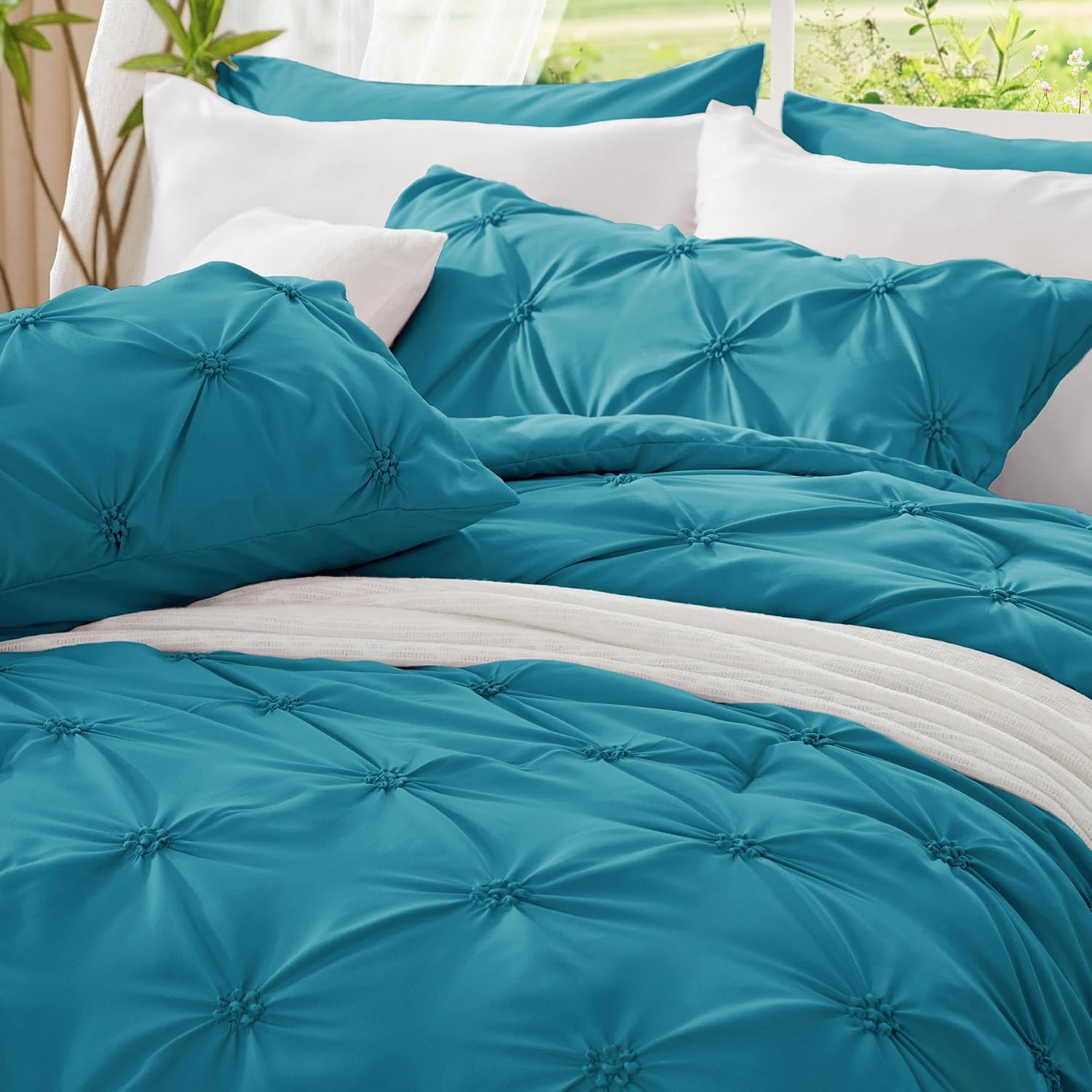 Thumbnail 5 de BEDELITE BECAB2G1 Queen Comforter Set, Teal Boho Pintuck, 3 Pieces
