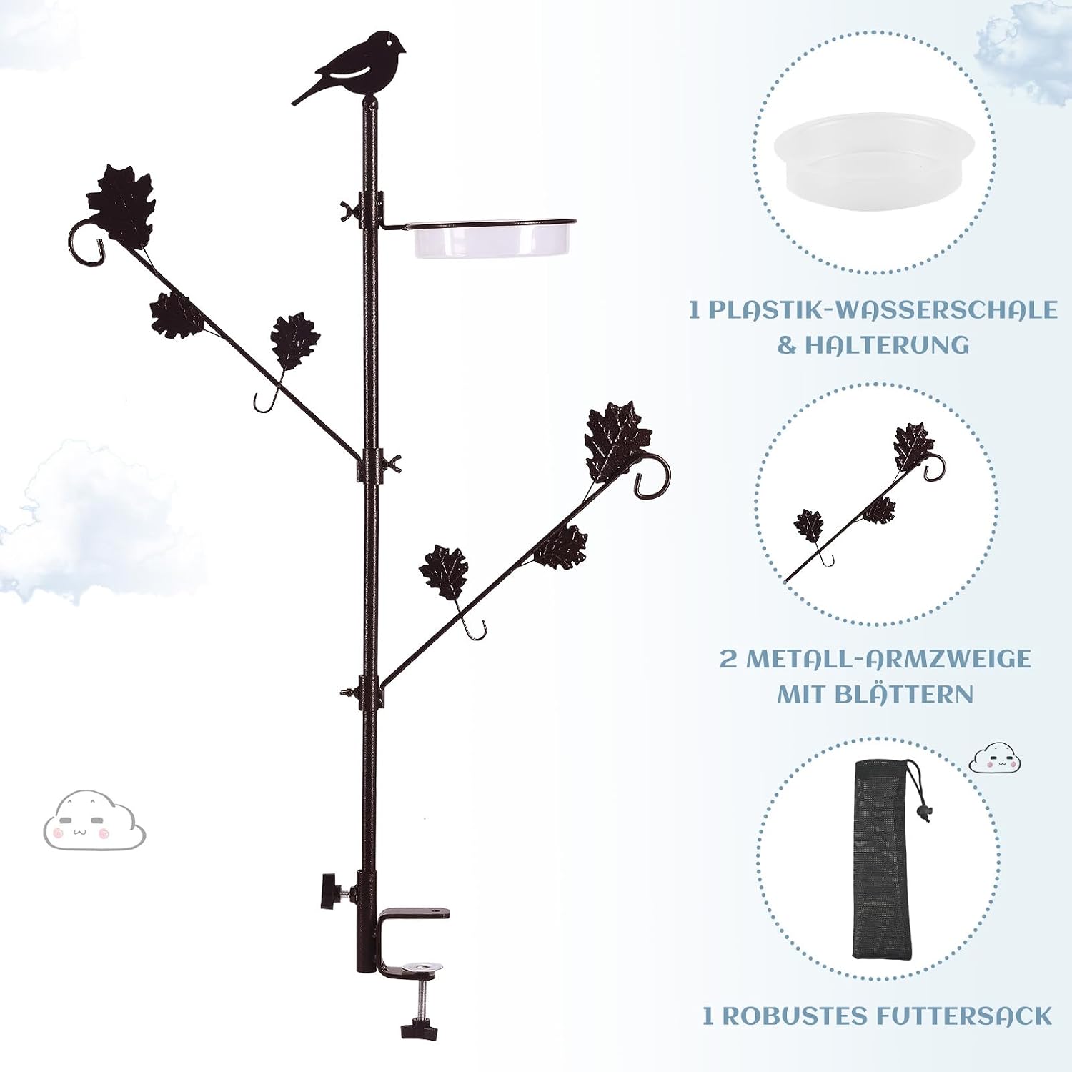 Detalle 2 de Urban Deco Deck-Mounted Bird Feeder Pole with Two Adjustable Branches and Tray