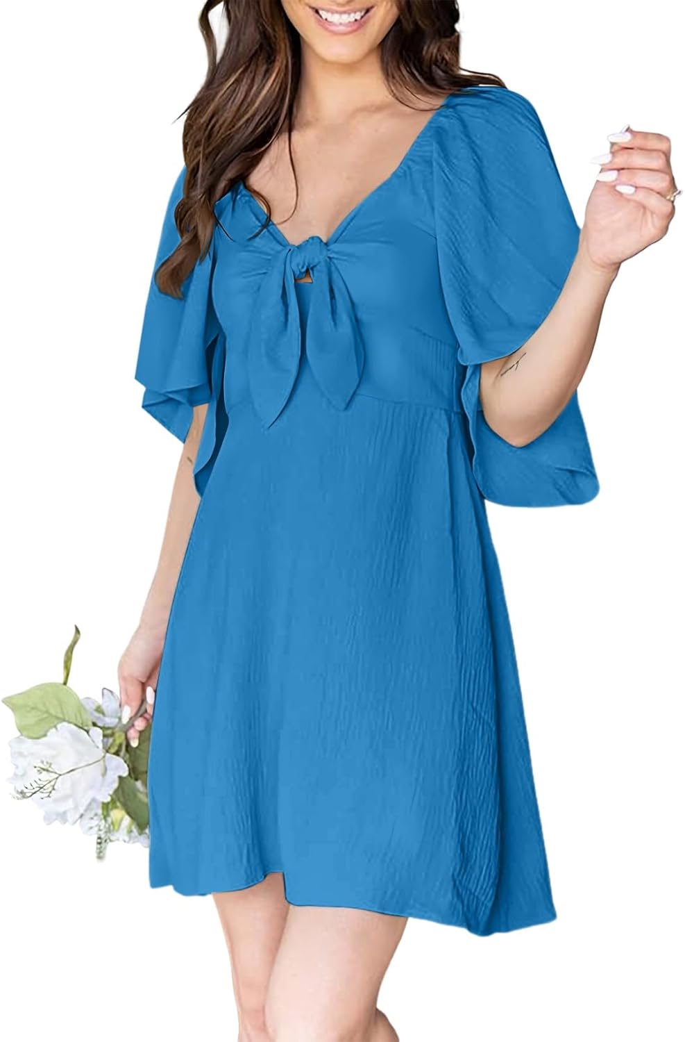 Thumbnail 1 de Dokotoo Women's Dresses 2026 Spring/Summer Deep V Neck Bow Tie Mini Dress