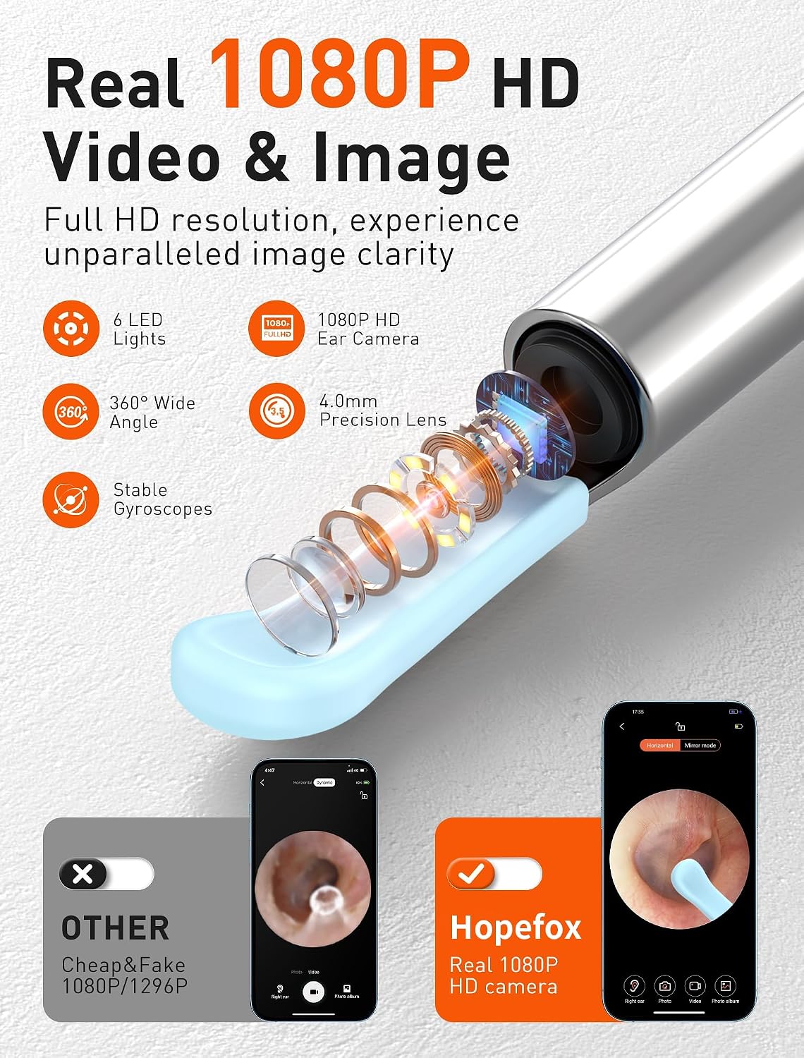 Detalle de Hopefox Otoskop 1080P WiFi Ohrreiniger