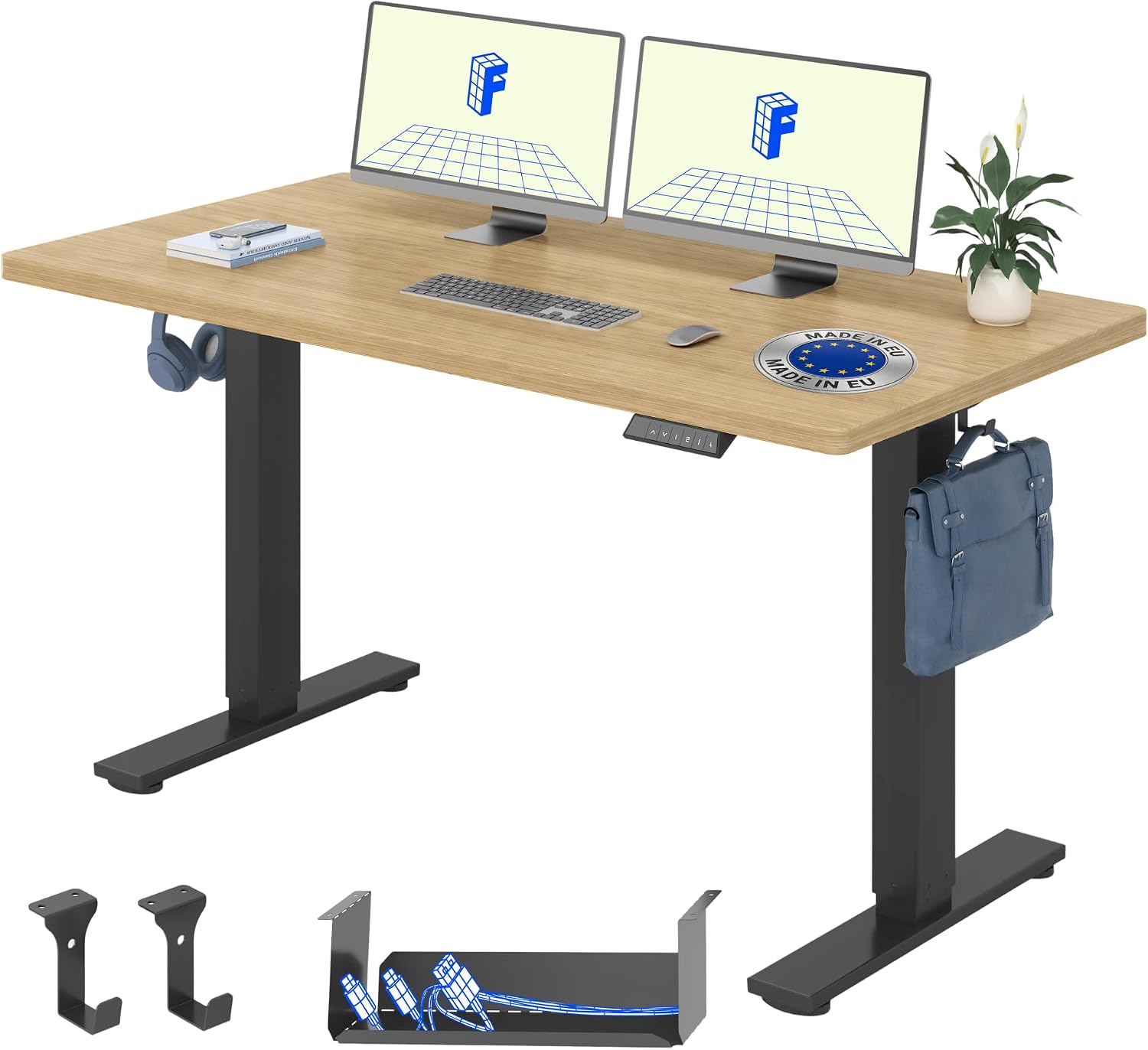 Detalle de FlexiSpot E1 Plus Electric Standing Desk, 140 × 80 cm, 25 mm Light Oak Top