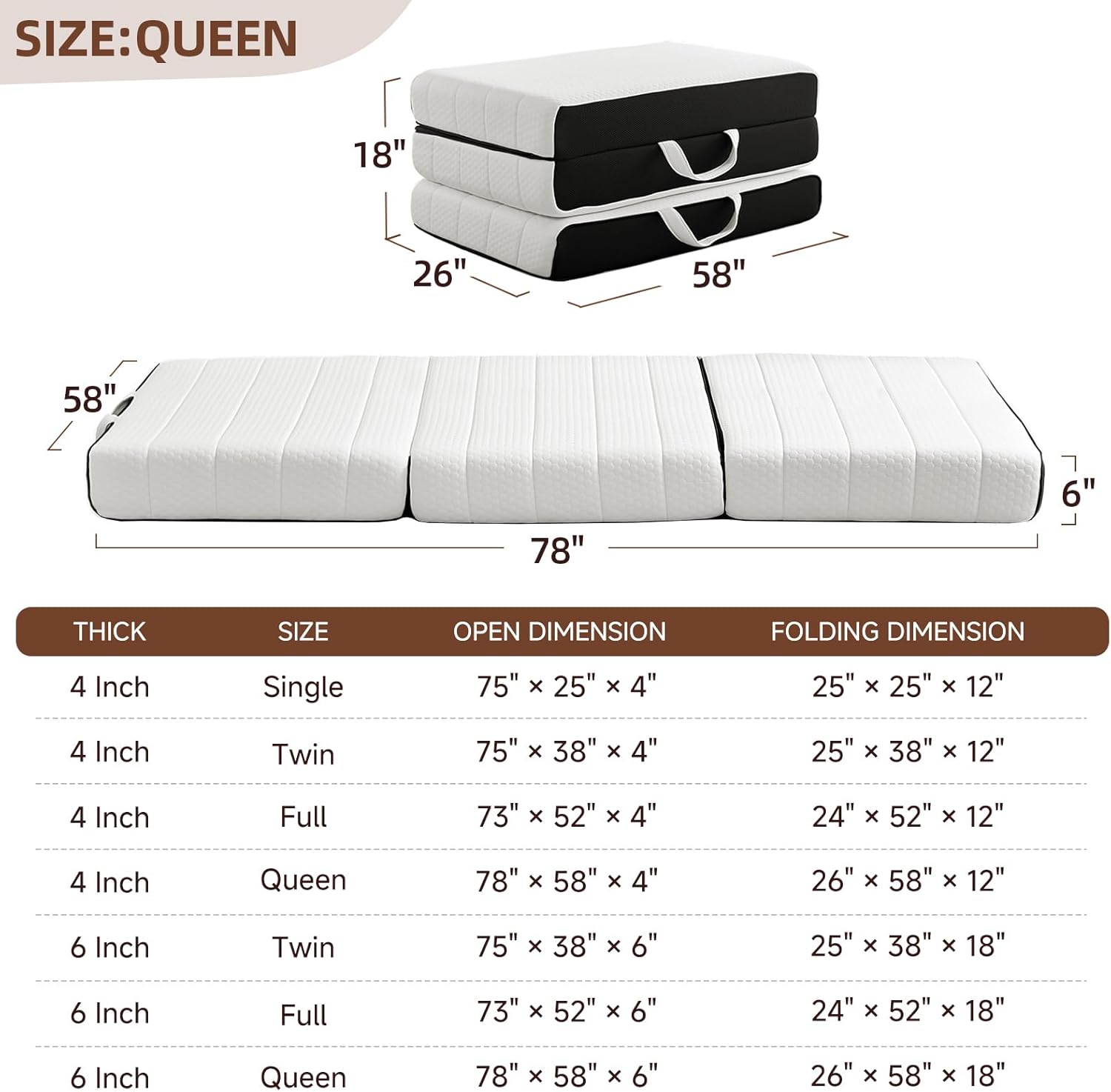 Thumbnail 1 de ROXGOX Foldable Mattress: Queen Tri-Fold Memory Foam with Washable Cover