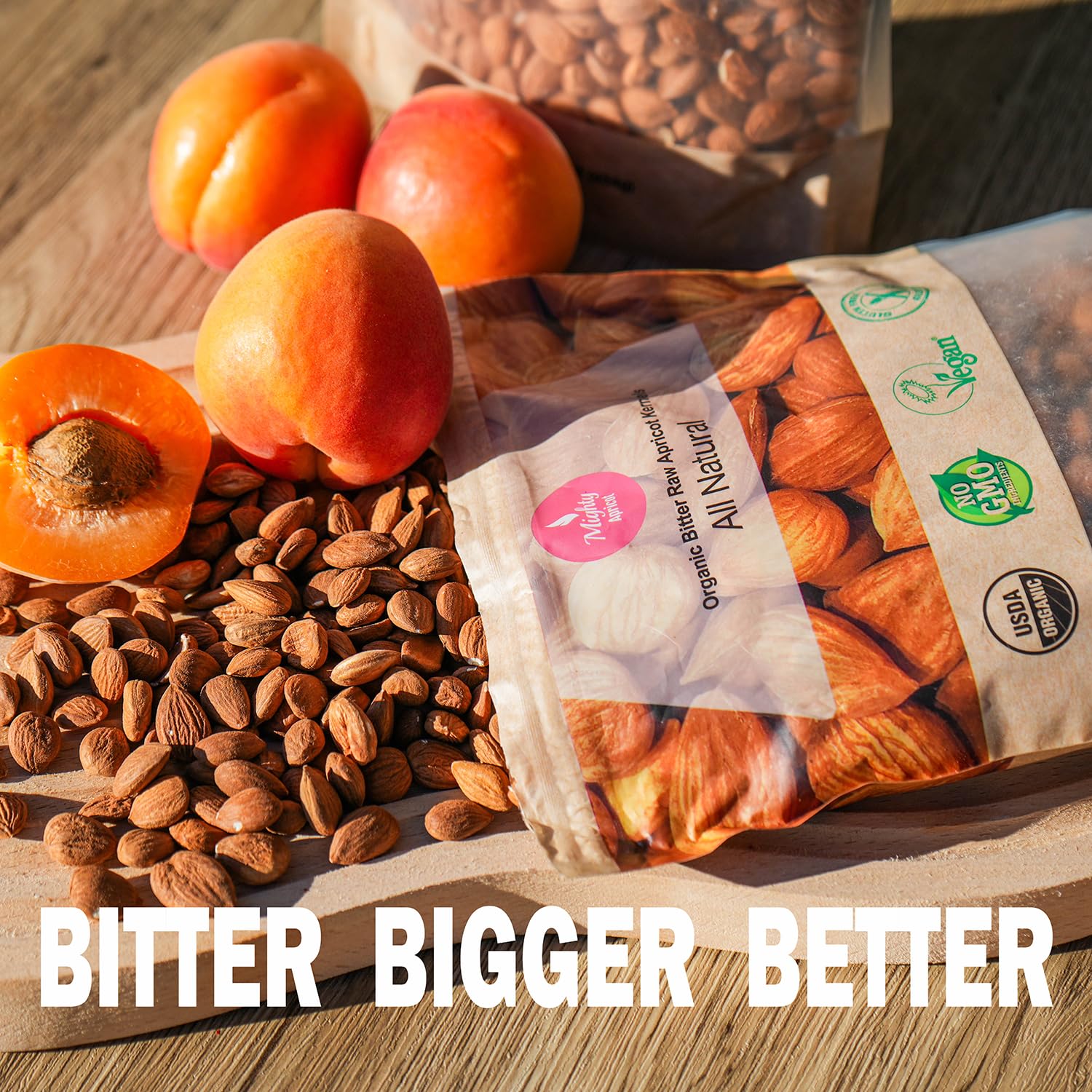 Detalle de Mighty Apricot USDA Organic Bitter Apricot Kernels, Raw, 16 oz, 3-Pack