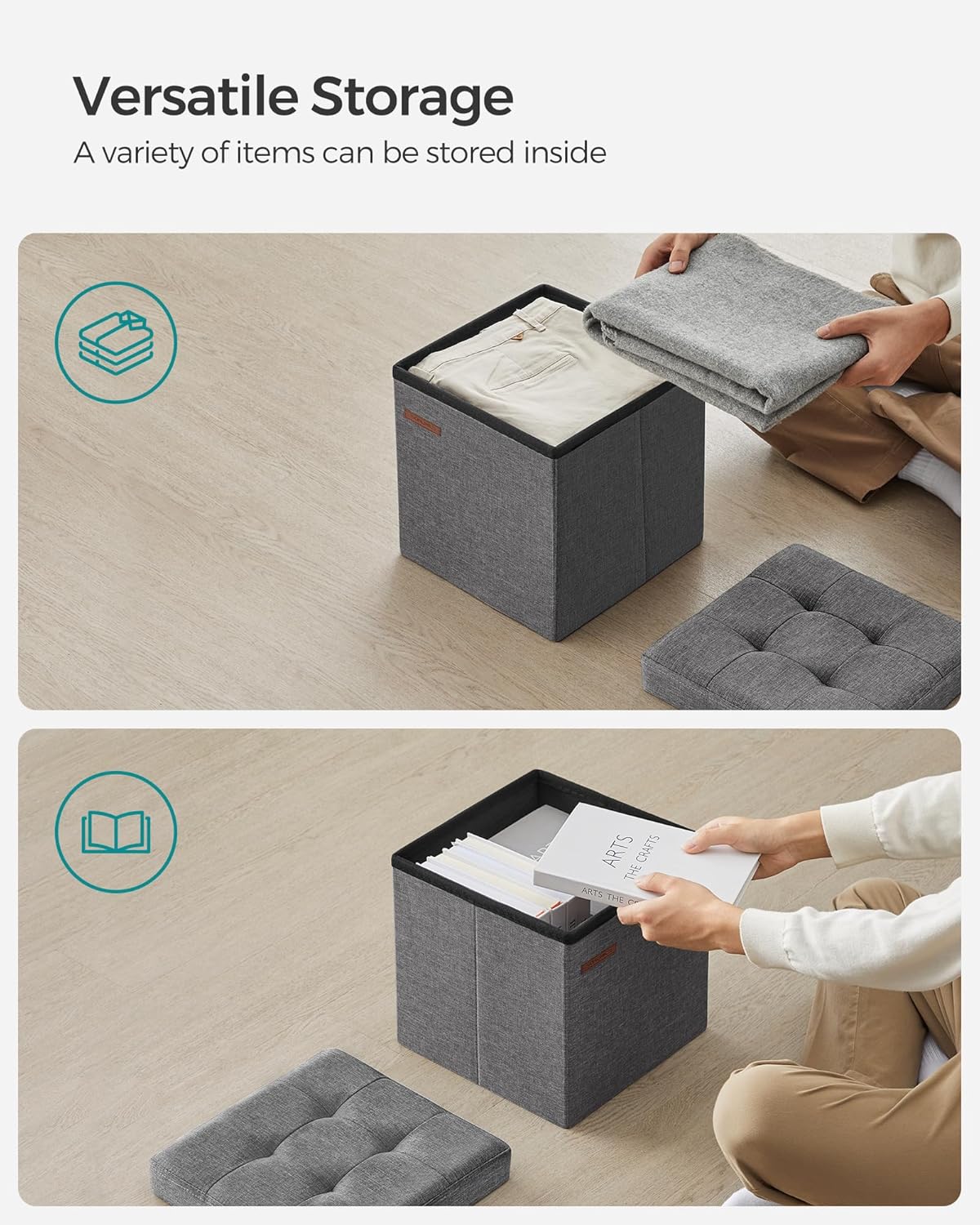 Thumbnail 4 de SONGMICS Storage Ottoman Set of 2 (LSF028G41) – storage bench, footrest and bed-end stool, dark grey
