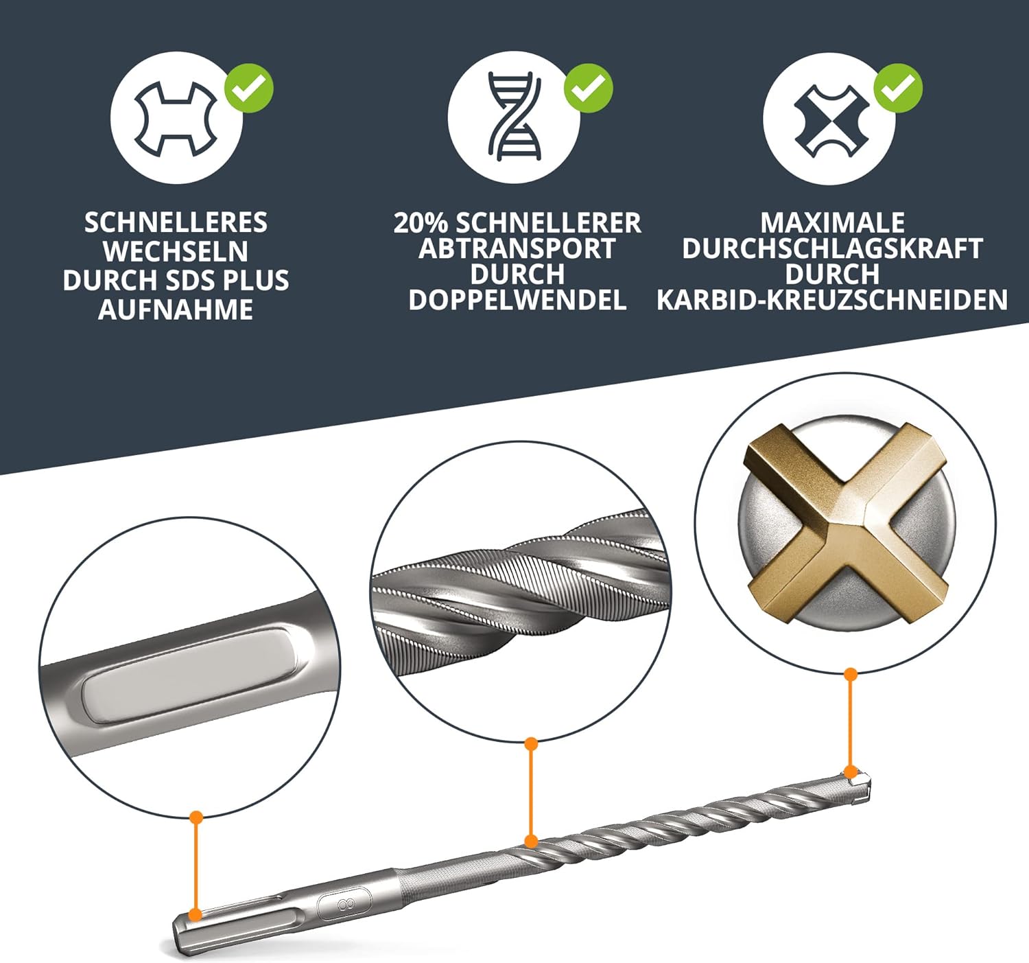 Thumbnail 1 de BAURIX Set Punte Trapano SDS [7 Pezzi] – Punte NARWAL per trapano SDS Plus, 5–12 mm, 160 mm