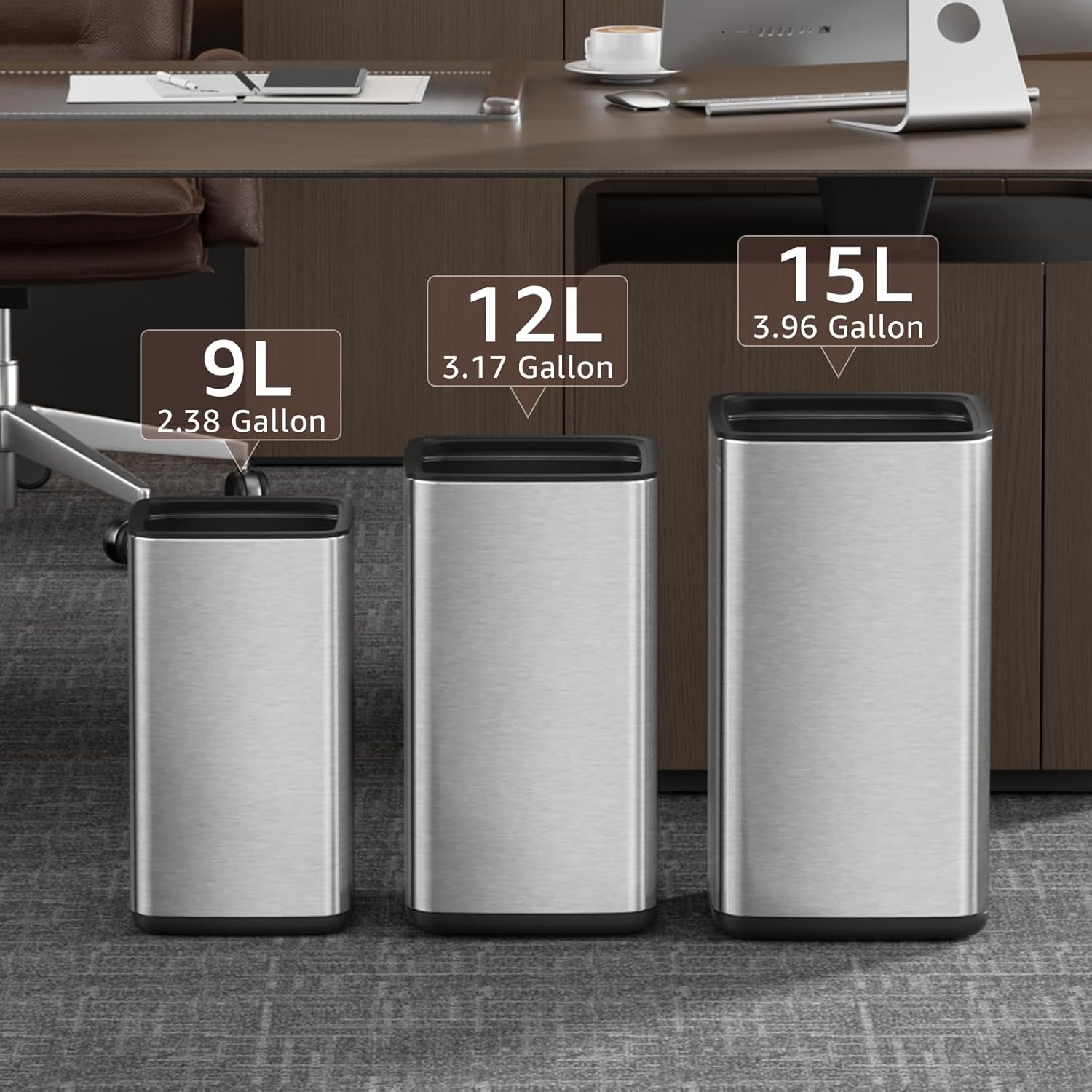 Thumbnail 2 de Mbillion Offener Mülleimer 9L aus Edelstahl – schlankes, fingerabdruckresistentes Design für Bad & Büro