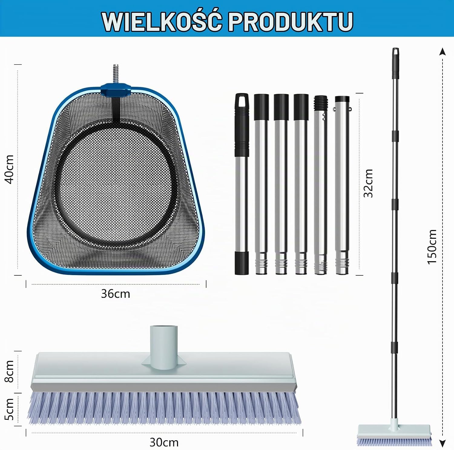 Detalle de CLOPAE KPC--054 – siatka do basenu 180 cm z drobnymi oczkami i szczotką