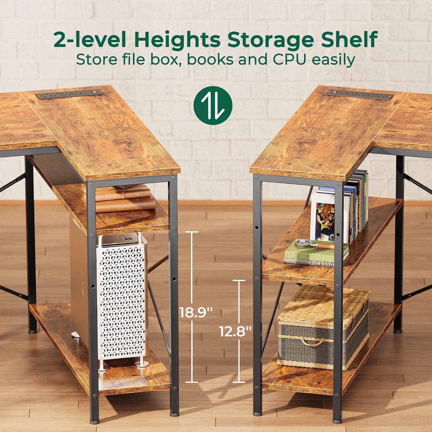 Thumbnail 6 de Huuger L Shaped Desk with Power Outlets 47 Inch Corner Office Desk