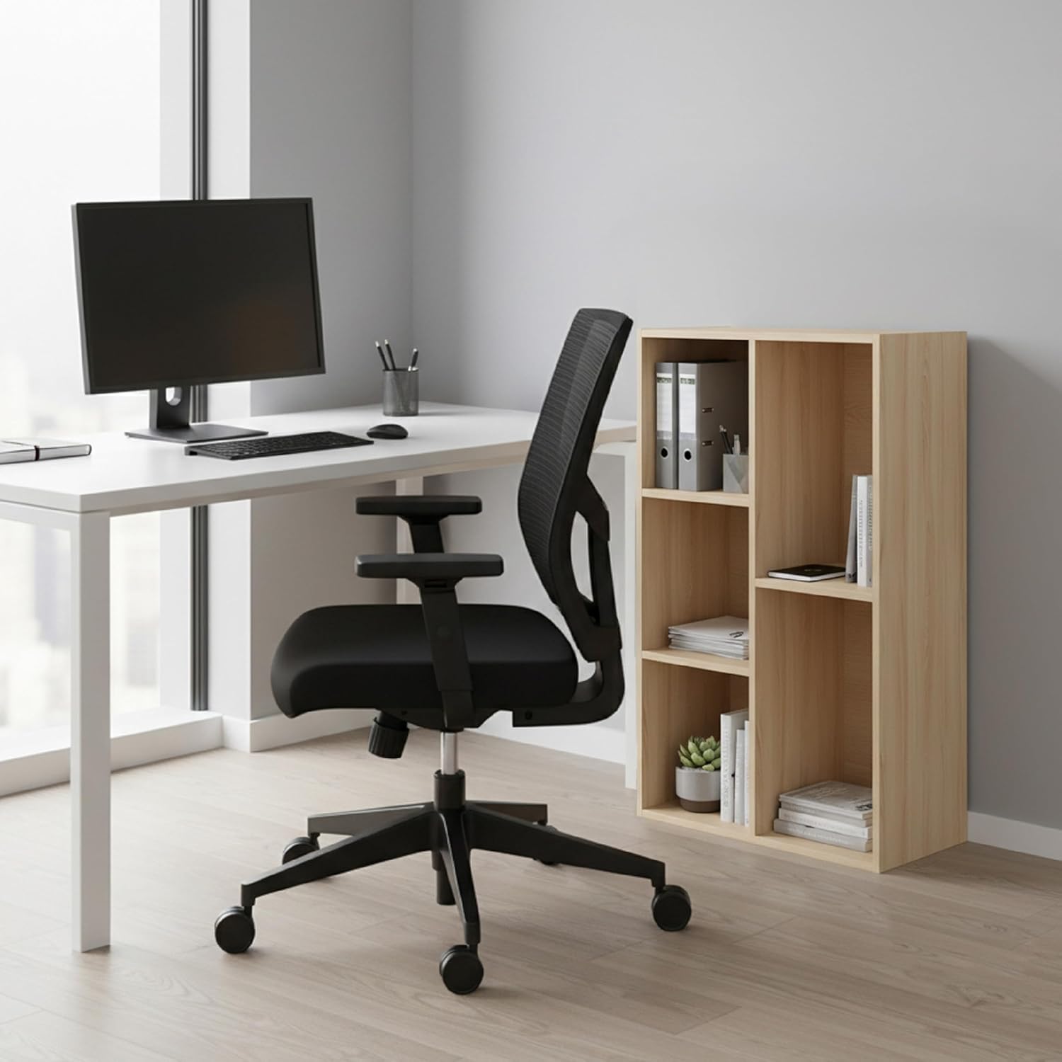 Detalle de Baroni Home Libreria a Cubi Componibile, Scaffale Modularе per Soggiorno, Ingresso e Camera da Letto – Naturale 5 Cubi 24x50x80 cm