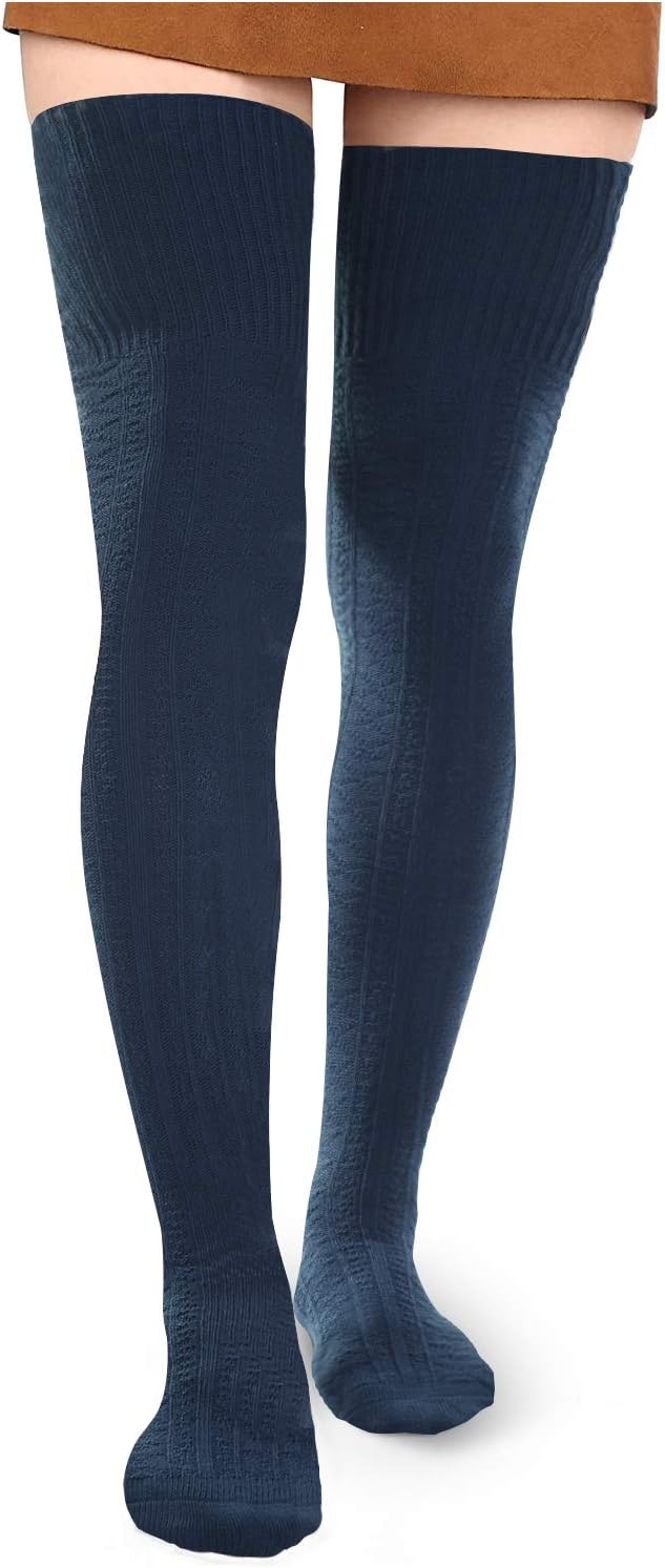 Thumbnail 6 de Moon Wood Women’s Extra Long Thigh High Socks (80% Cotton Knit) — Warm Cable-Knit Leg Warmers