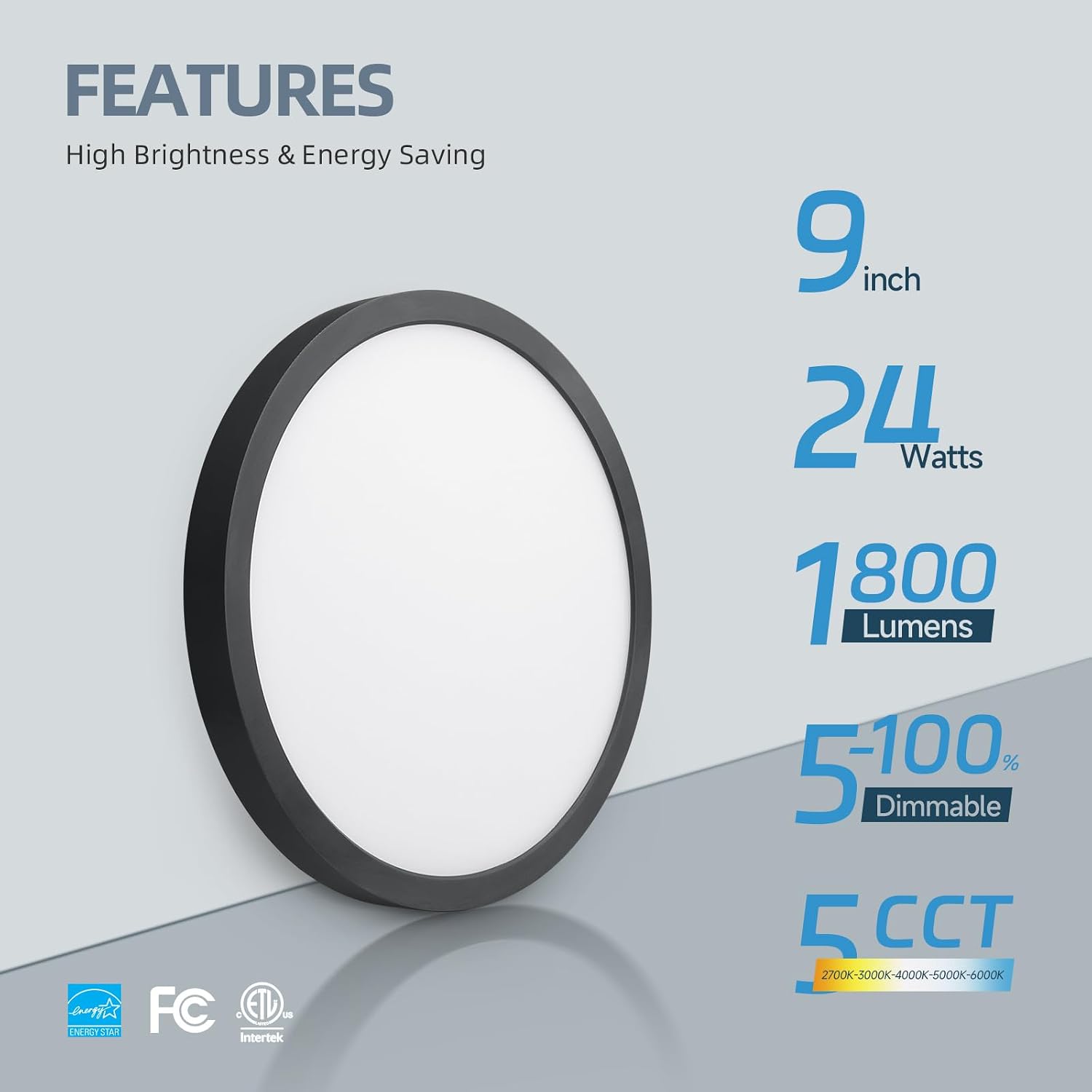 Detalle 2 de ECOELER CDR924F-BK 9-Inch Black LED Flush-Mount Ceiling Lights, 2-Pack