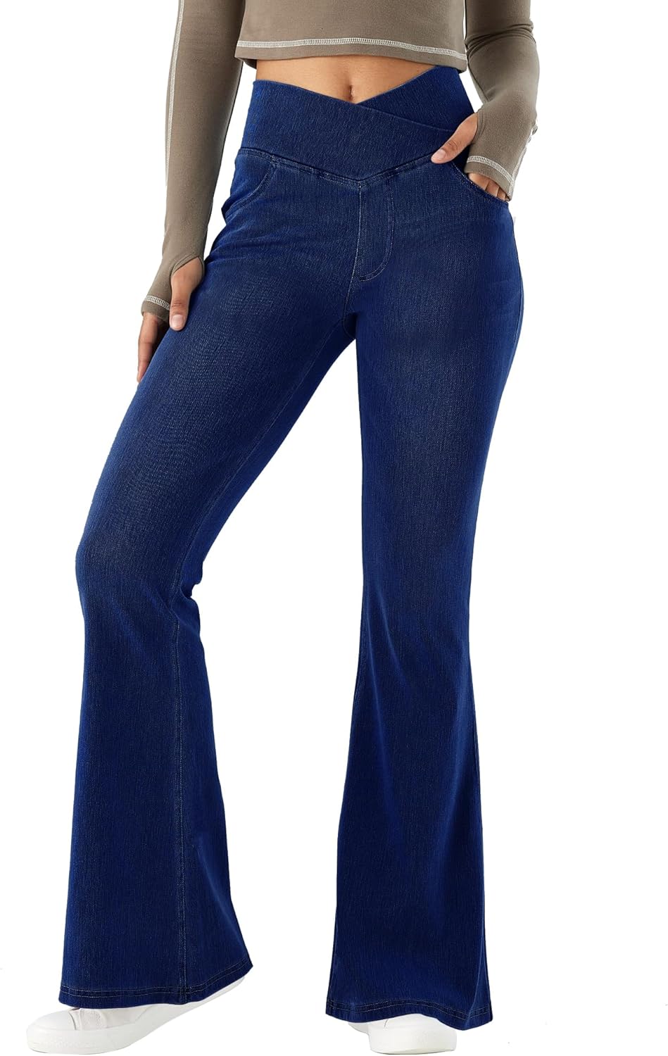 Thumbnail 6 de LaiEr Women V Crossover High Waist Tummy Control Yoga Pants with Faux Denim Print