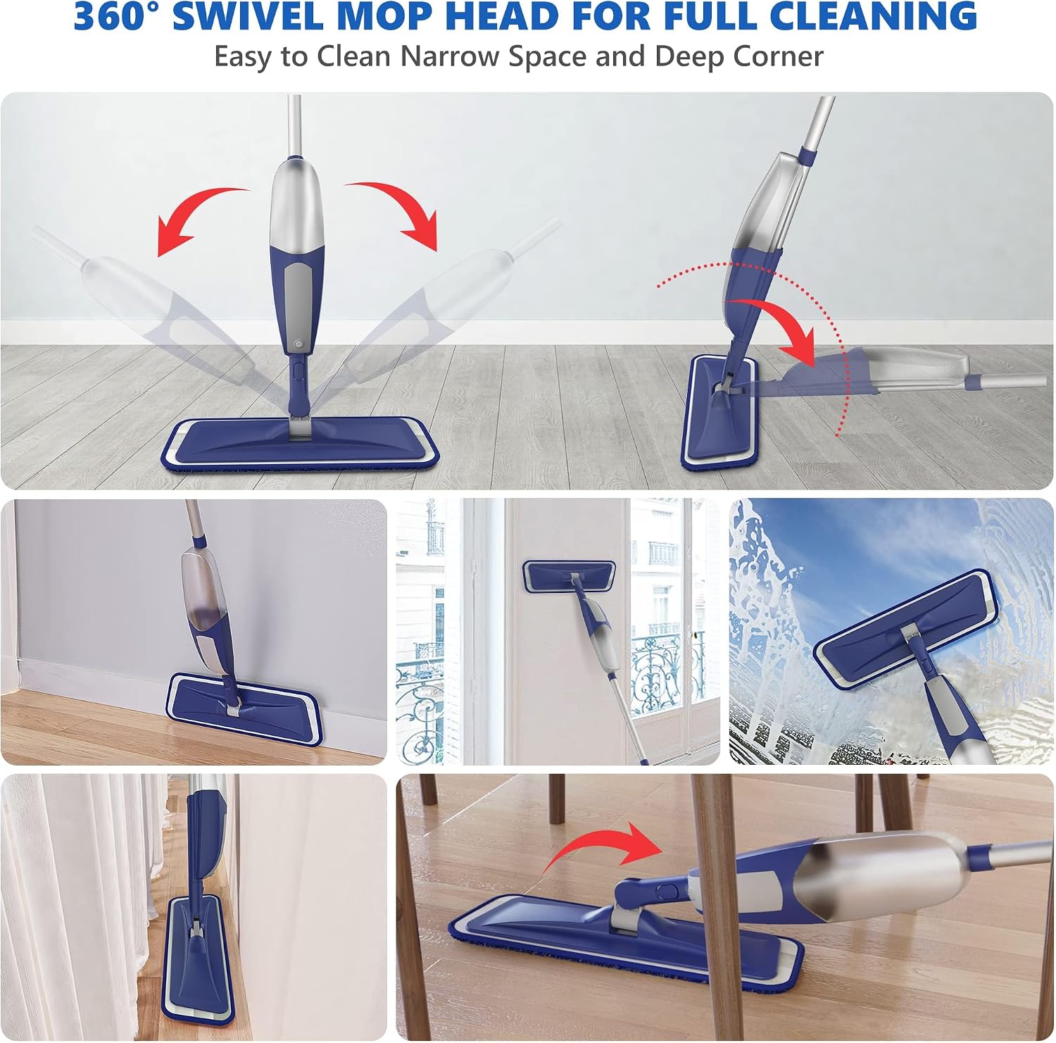 Thumbnail 4 de BPAWA Spray Mop with Sprayer and 4 Washable Microfibre Pads – 550ml