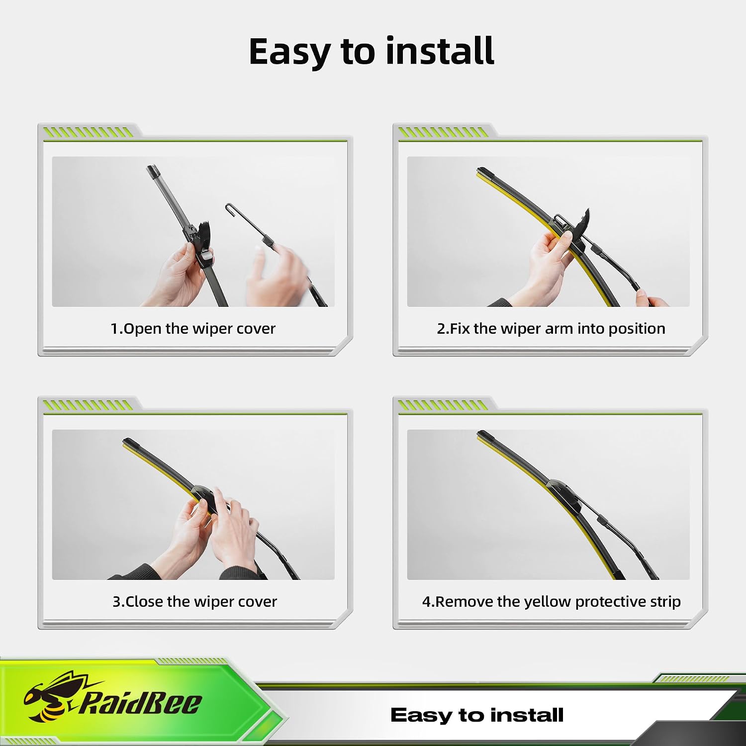 Detalle 2 de Raidbee 22+22 Inch Silicone Windshield Wiper Blades 2-Pack for Ford F-Series, Expedition, Impala, Tahoe and More