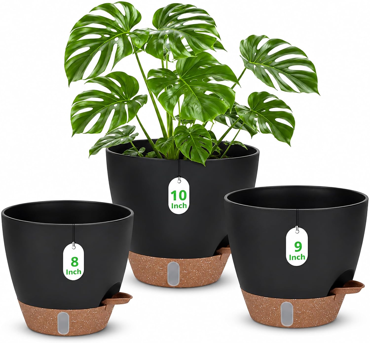 Detalle de ZMTECH Self-Watering Plant Pots, 8/9/10-Inch 3-Pack with Water-Level Window