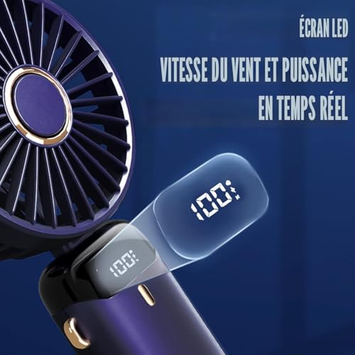 Thumbnail 3 de Jsdoin Ventilateur portable USB 5 vitesses — bleu, compact et pliable avec écran LED