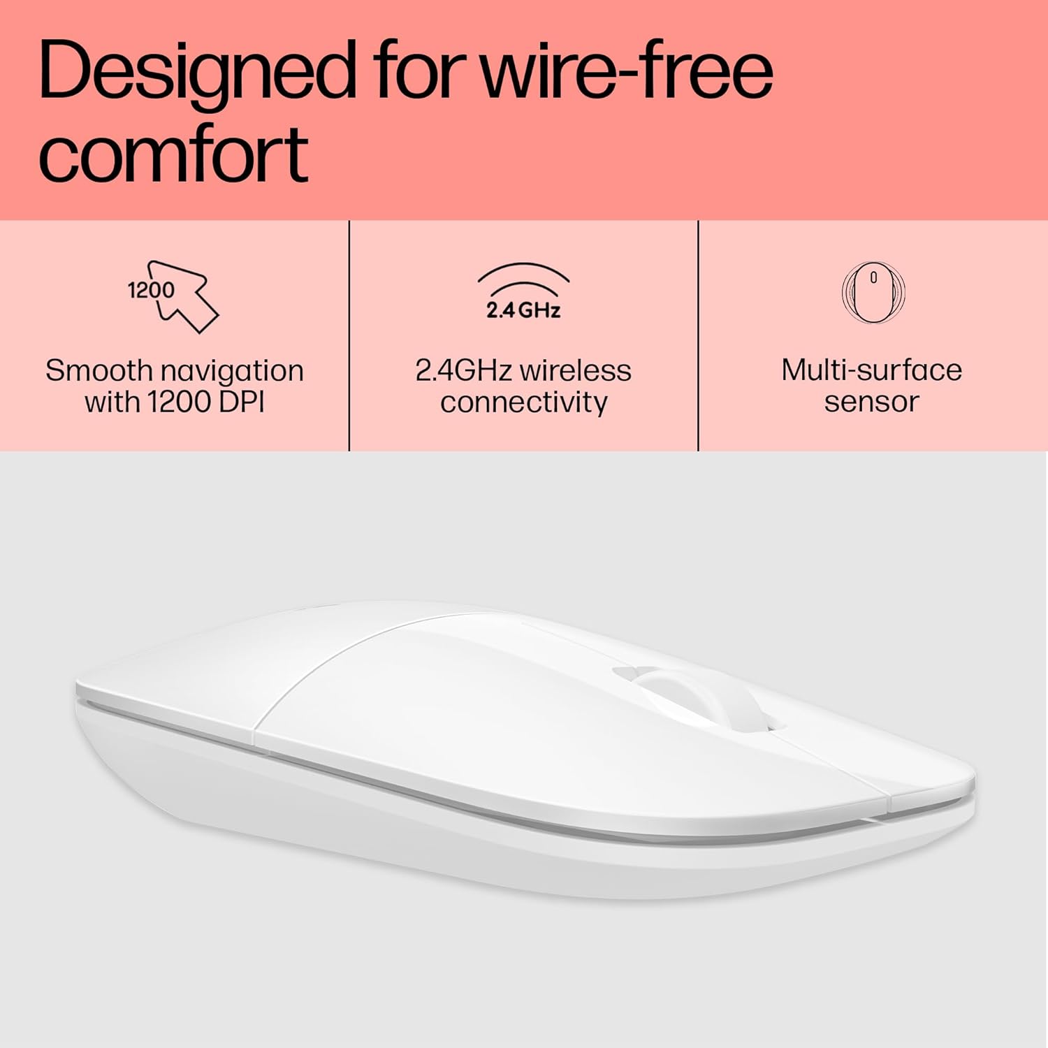 Detalle 2 de HP Z3700 Wireless Mouse | White – Slim, Multi-OS Compatibility and Long Battery Life