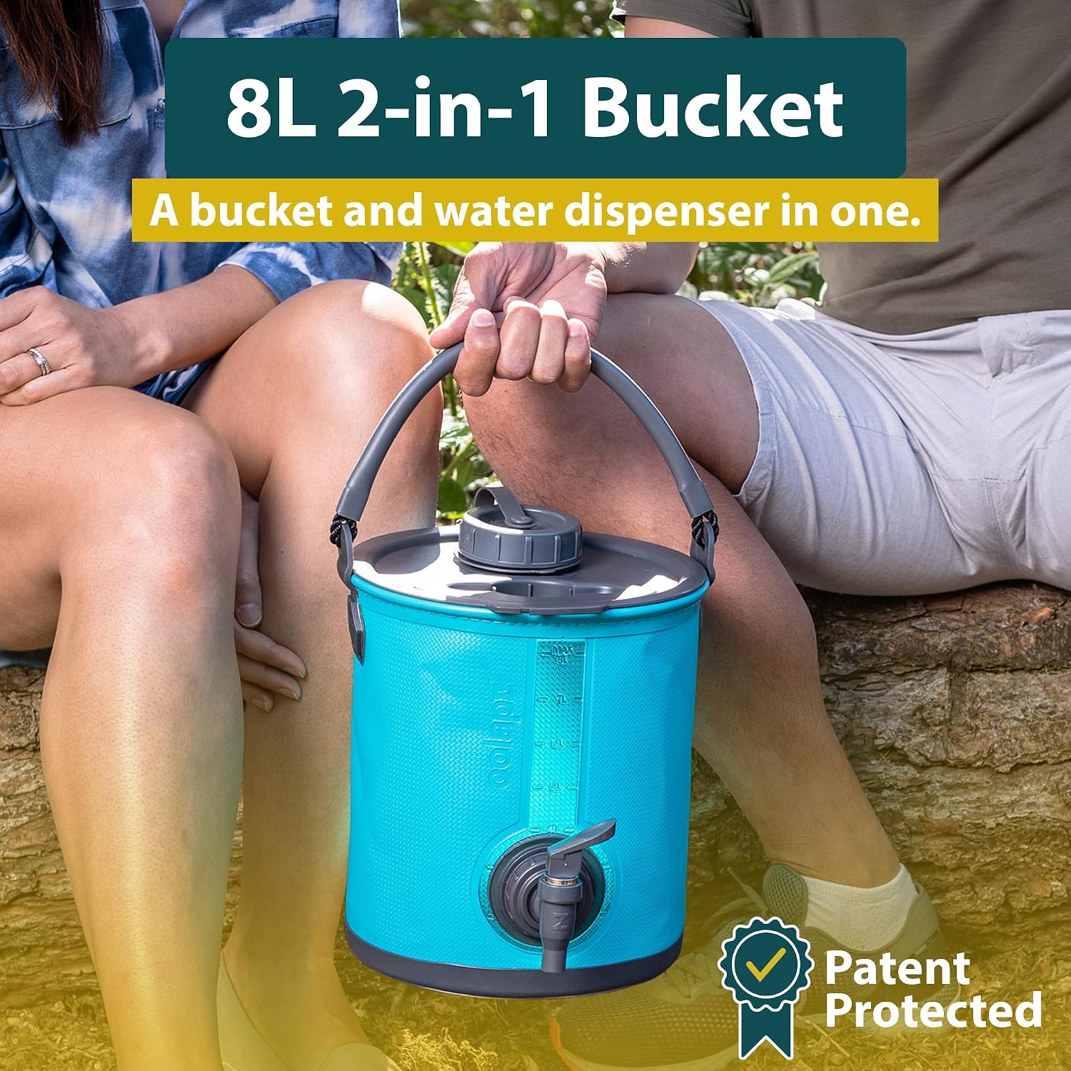 Detalle de Colapz 8L 2-in-1 Collapsible Water Container with Tap & Lid – BPA-Free Camping Carrier & Folding Bucket