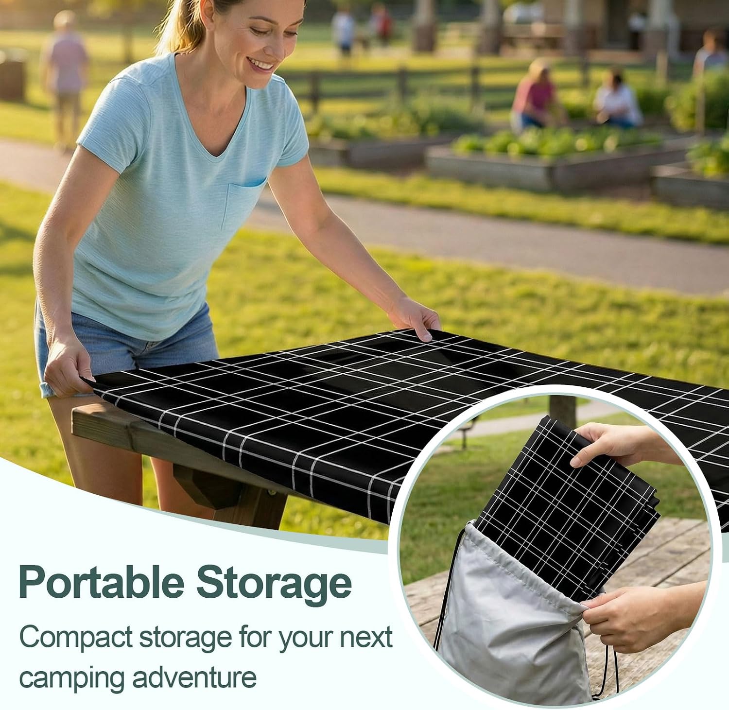 Thumbnail 5 de Picnic Table Cover with Bench Covers – Waterproof 72in Fitted Set for Standard 6-Ft Tables (Black Checkered)