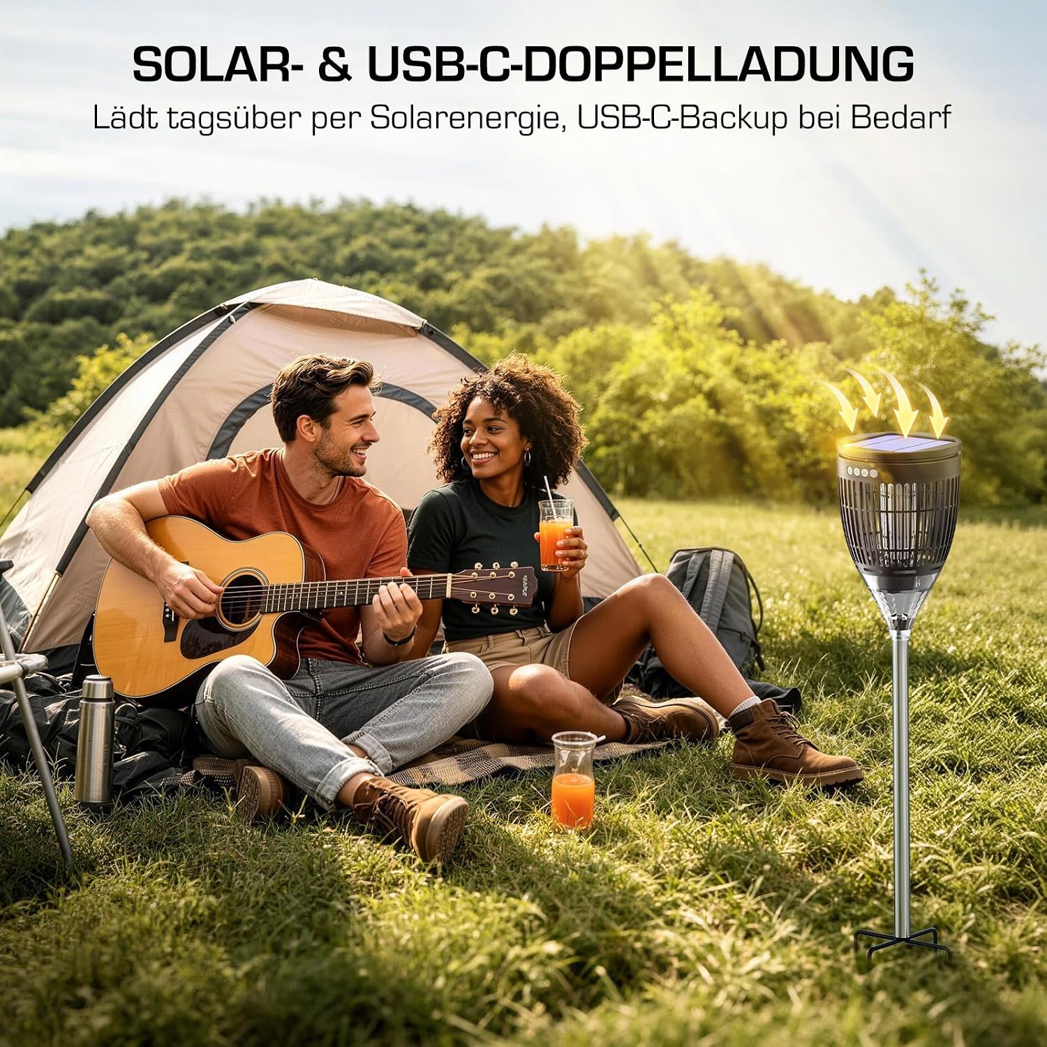 Detalle de Dnenellr Solar Insektenvernichter Outdoor – kabellose 4200V Mückenlampe mit IPX5, Solar & USB-C, Erdspieß