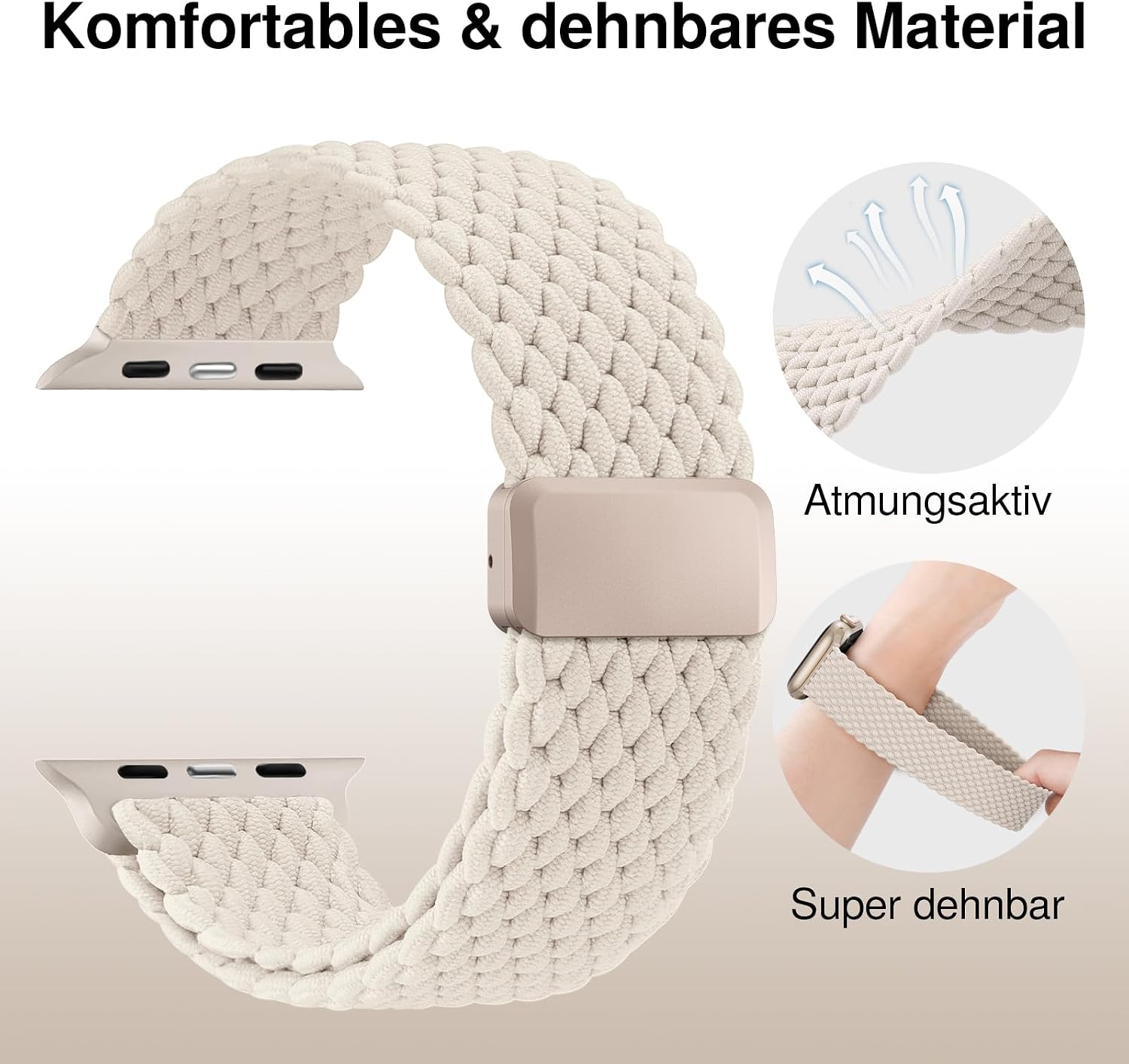 Detalle de Braided Nylon Magnetic Apple Watch Strap – Universal 38–49mm, for iWatch Series 1–11, SE and Ultra