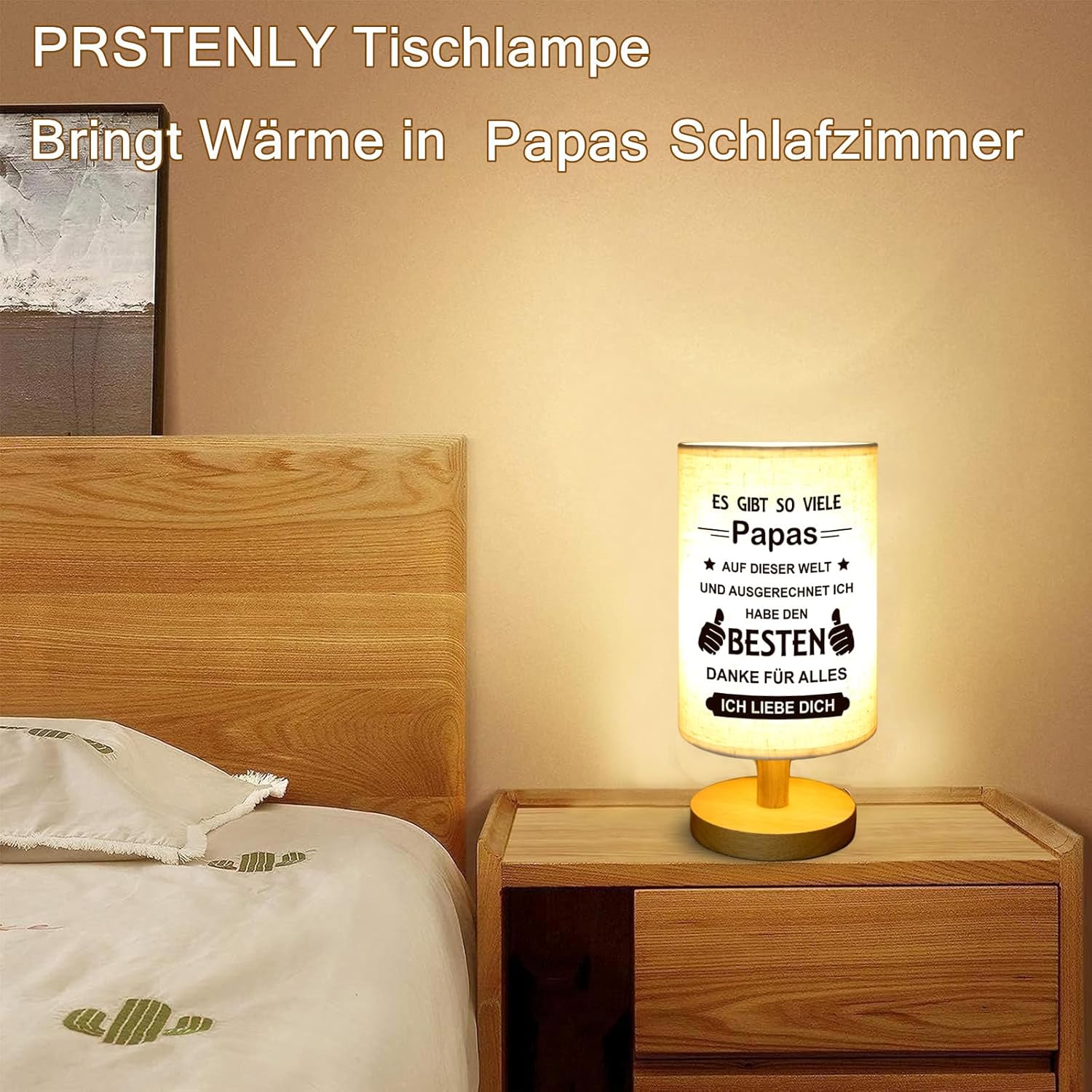 Thumbnail 1 de PRSTENLY Vatertagsgeschenke für Papa – Tischlampe mit warmem Text, USB-Unterstützung und Holzsockel