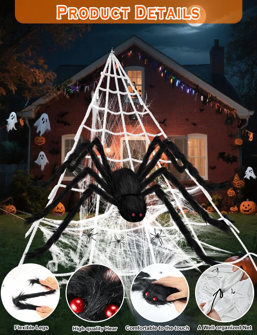 Thumbnail 2 de WOHOHOHO Wohohoho-halloween-set Halloween Decorations Kit with Giant Spider and Web