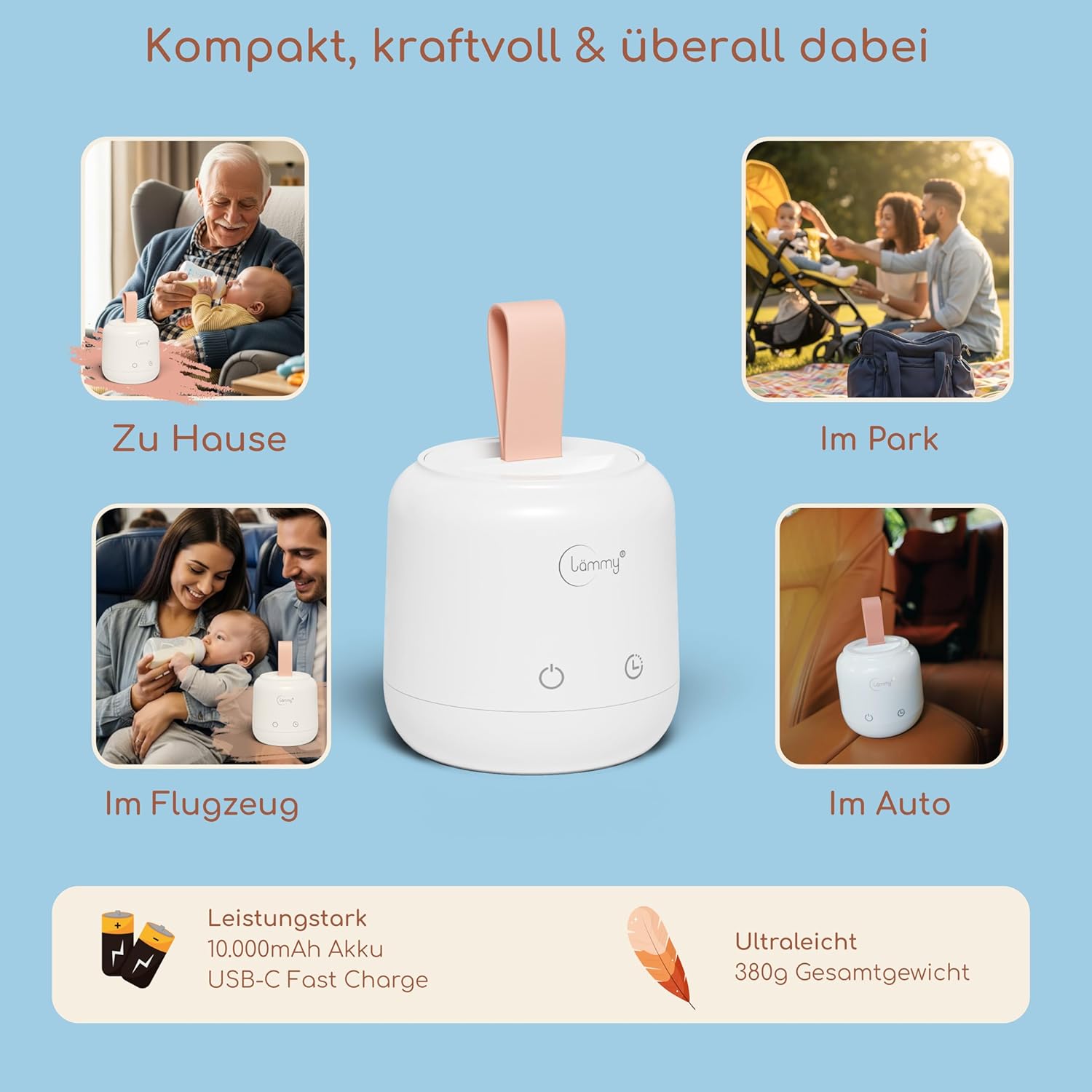 Thumbnail 6 de lämmy Flaschenwärmer Baby unterwegs – akkubetriebener, tragbarer Wärmer für Flaschen
