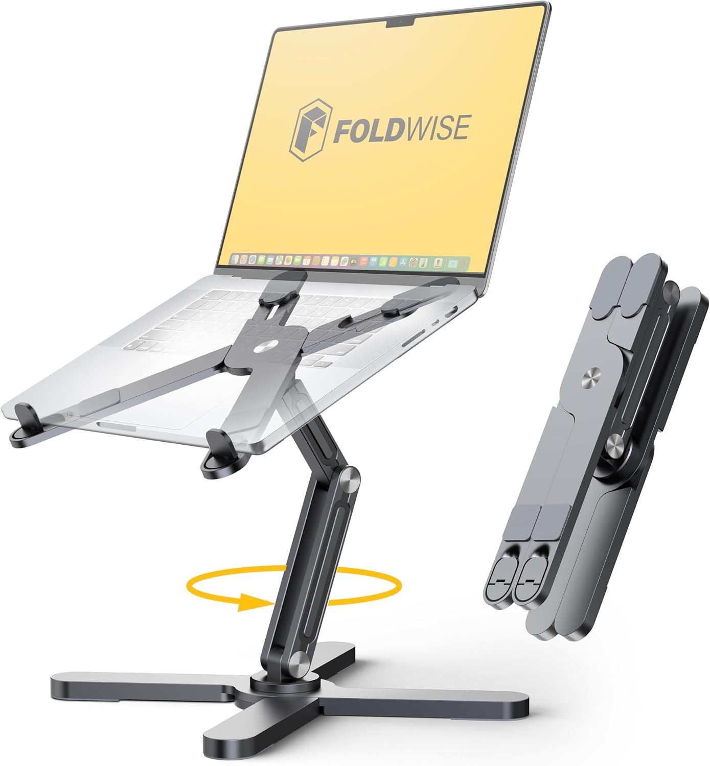 Detalle de FoldWise X Premium Laptop Stand for Desk – 100% Aluminium, 11–18” Compatible, 360° Rotating & Adjustable
