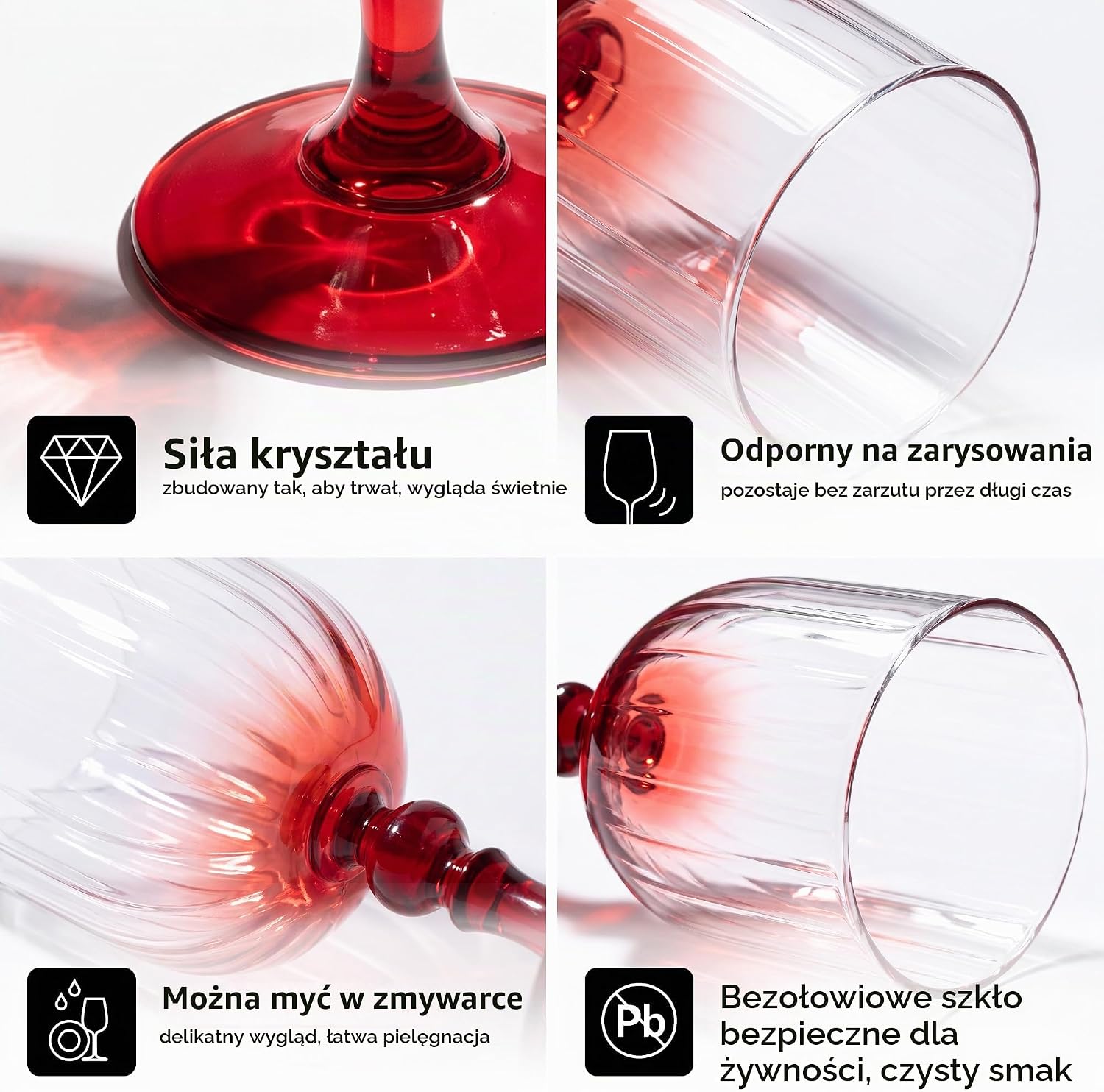 Thumbnail 6 de KROSNO Bubble – kieliszki do wina 300 ml z czerwoną nóżką, 2 sztuki
