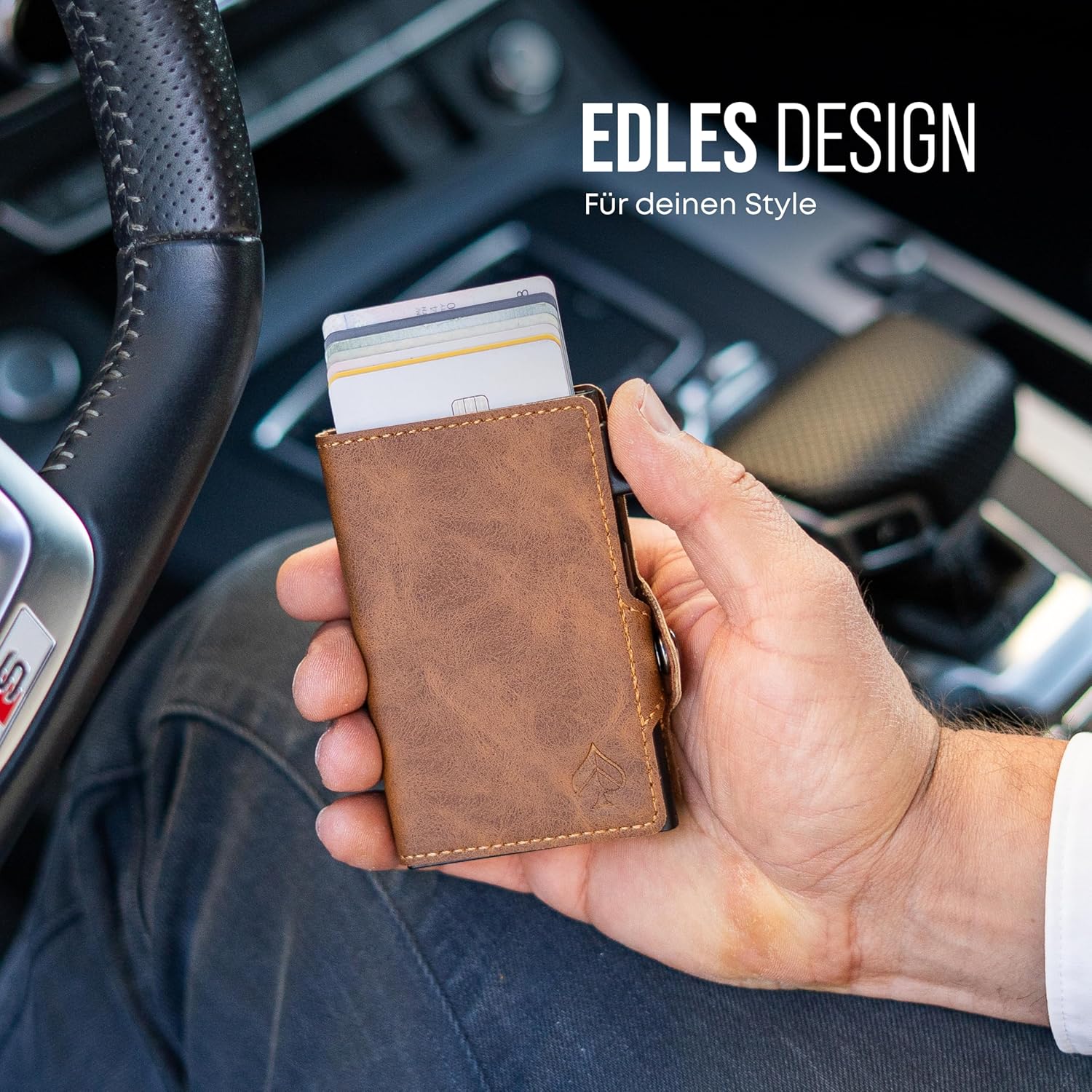 Thumbnail 4 de CARD Nine! Clip Wallet mit RFID-Schutz – Slim Wallet mit Geldklammer (Hellbraun, Münzfach)