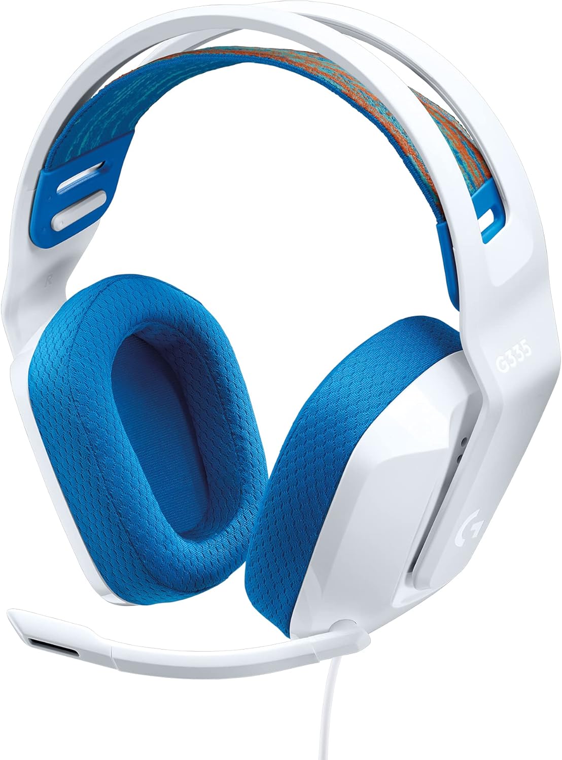 Detalle de Logitech G335: cuffie gaming cablate da 3,5 mm, bianco, comfort memory foam e microfono flip-to-mute