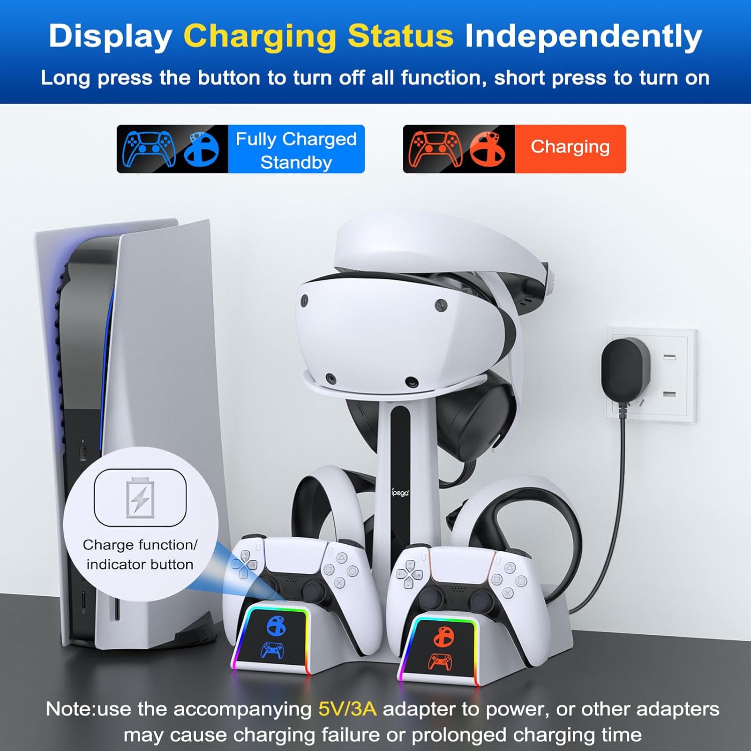 Thumbnail 1 de Auarte RGB Charging Station for PS VR2 / PS5 Edge & DualSense Controllers with AC Adapter