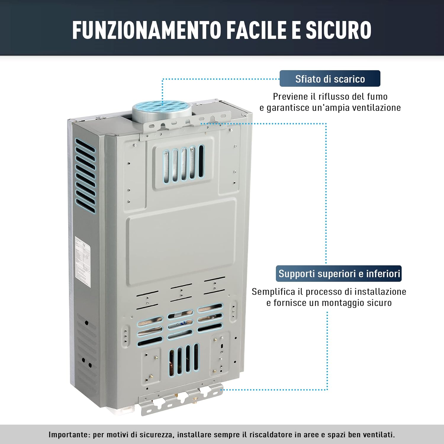 Thumbnail 6 de CO-Z Scaldabagno a gas GPL 10L da 17 kW a parete senza serbatoio con modalità Inverno/Estate e display LED
