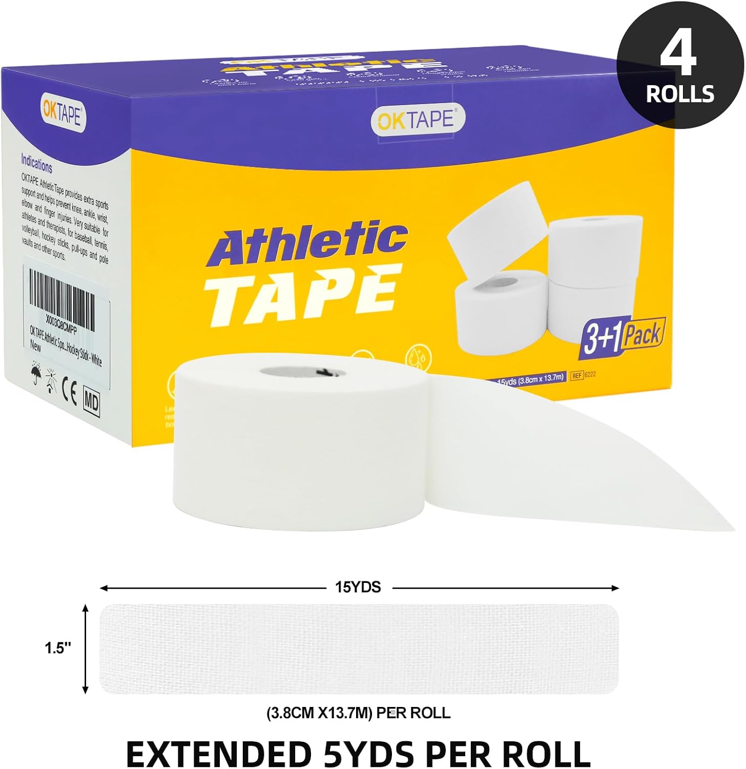 Thumbnail 6 de OK TAPE Nastro sportivo bianco — set di 4 rotoli (3.8 cm x 13.7 m) con adesione extra forte