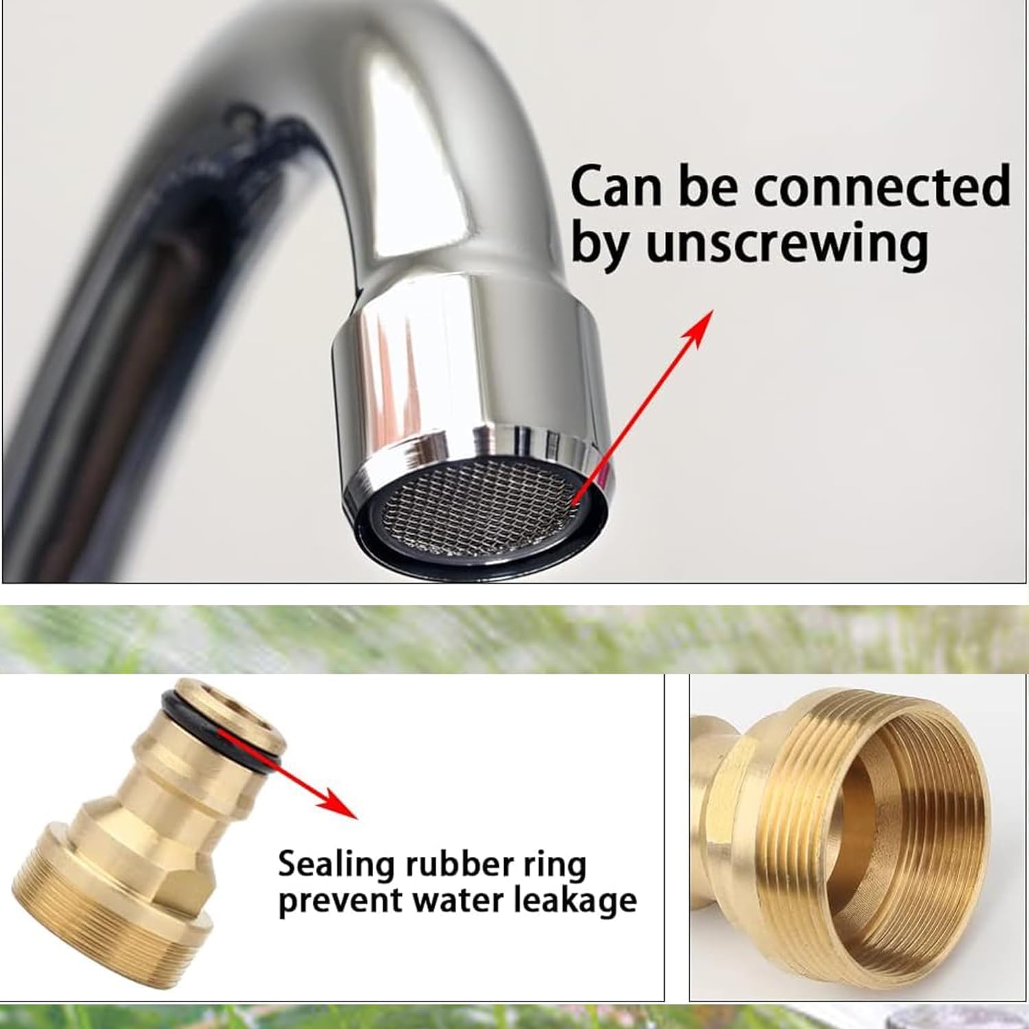 Detalle de 2 Pack Universal Kitchen Tap Connector – 22mm & 24mm Threaded Brass Adapters