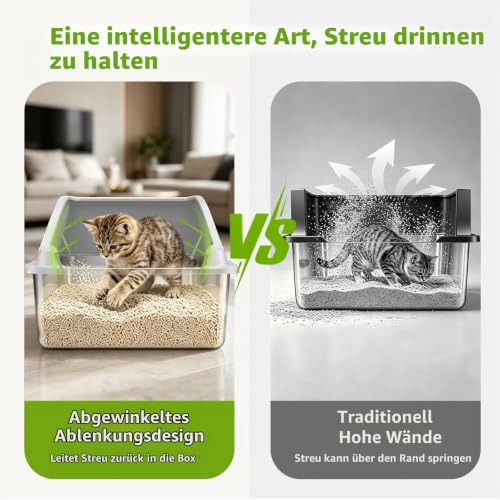Detalle de KISENG Edelstahl Katzentoilette XL – Schrägwand, Kratzfest, geruchsfrei