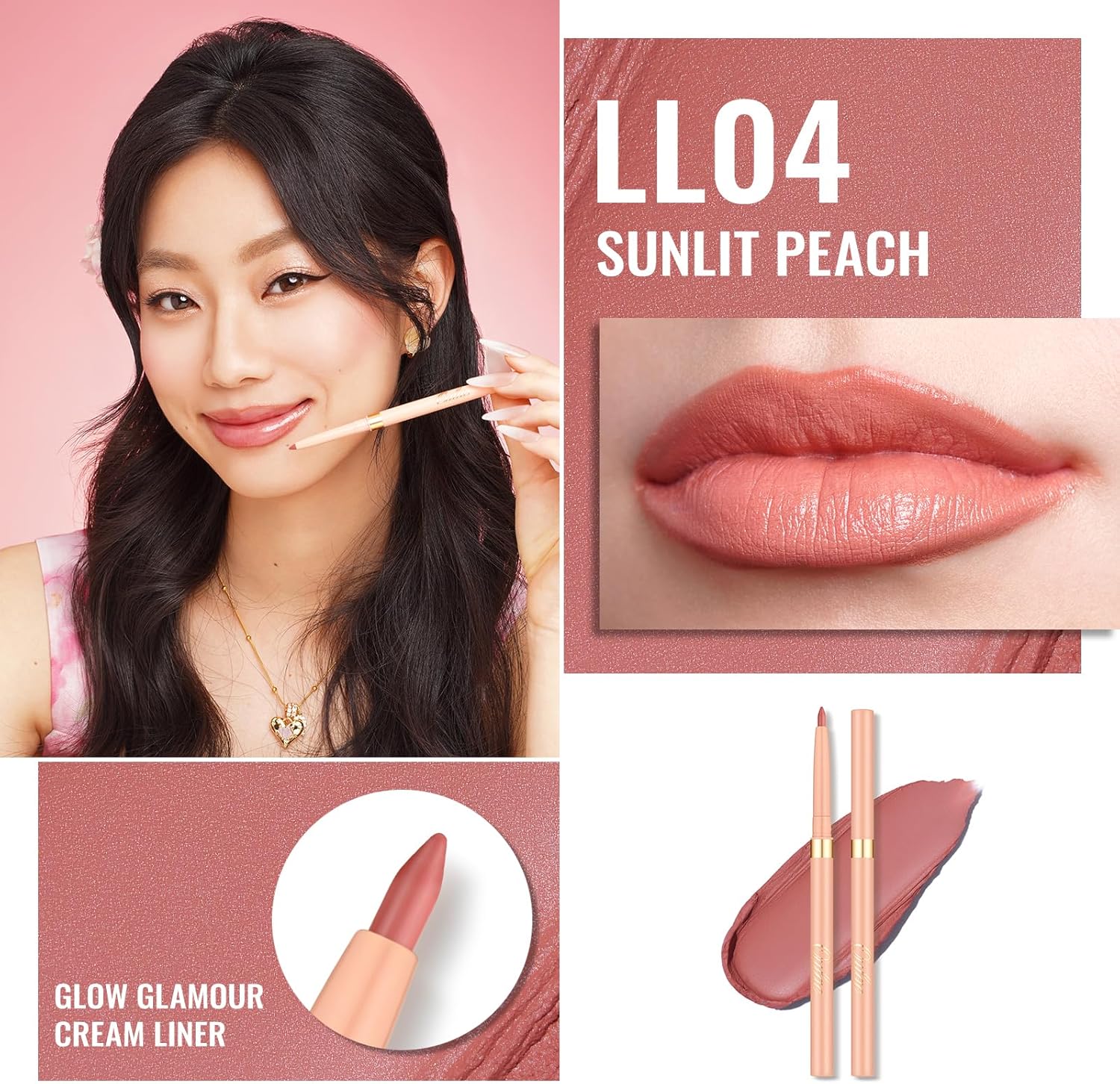 Detalle de OULAC Matita Labbra Corallo Opaco: Lipliner Impermeabile e altamente pigmentato (Sunlit Peach, L04)