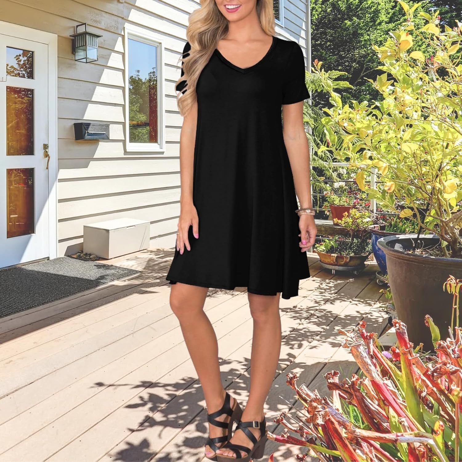 Thumbnail 2 de lionstill Women's Casual T-Shirt Dress Swing Dress with Pockets (V-Neck, Short Sleeve)