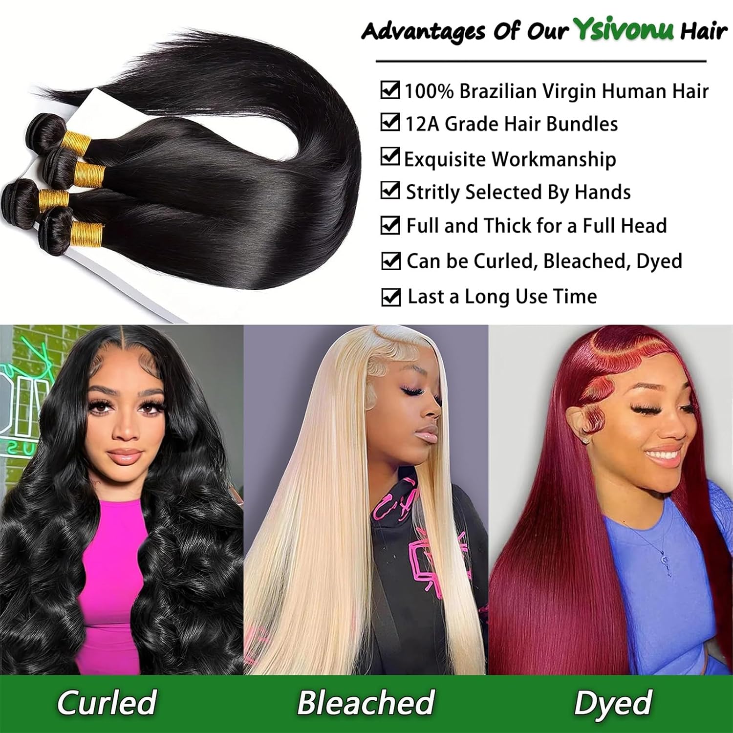 Thumbnail 2 de 12A 4 Bundles Straight Human Hair 18–24in