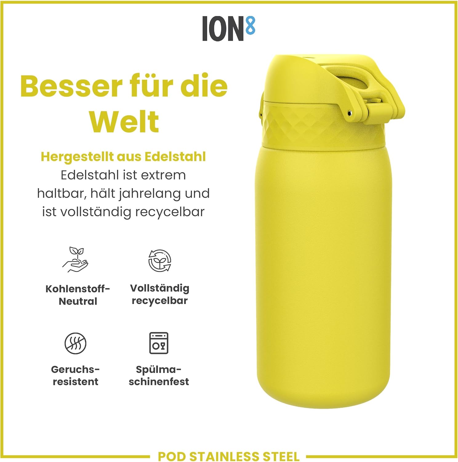 Thumbnail 4 de Ion8 Kinder Trinkflasche Edelstahl 400 ml – auslaufsicher, Klappdeckel, Einhandöffnung