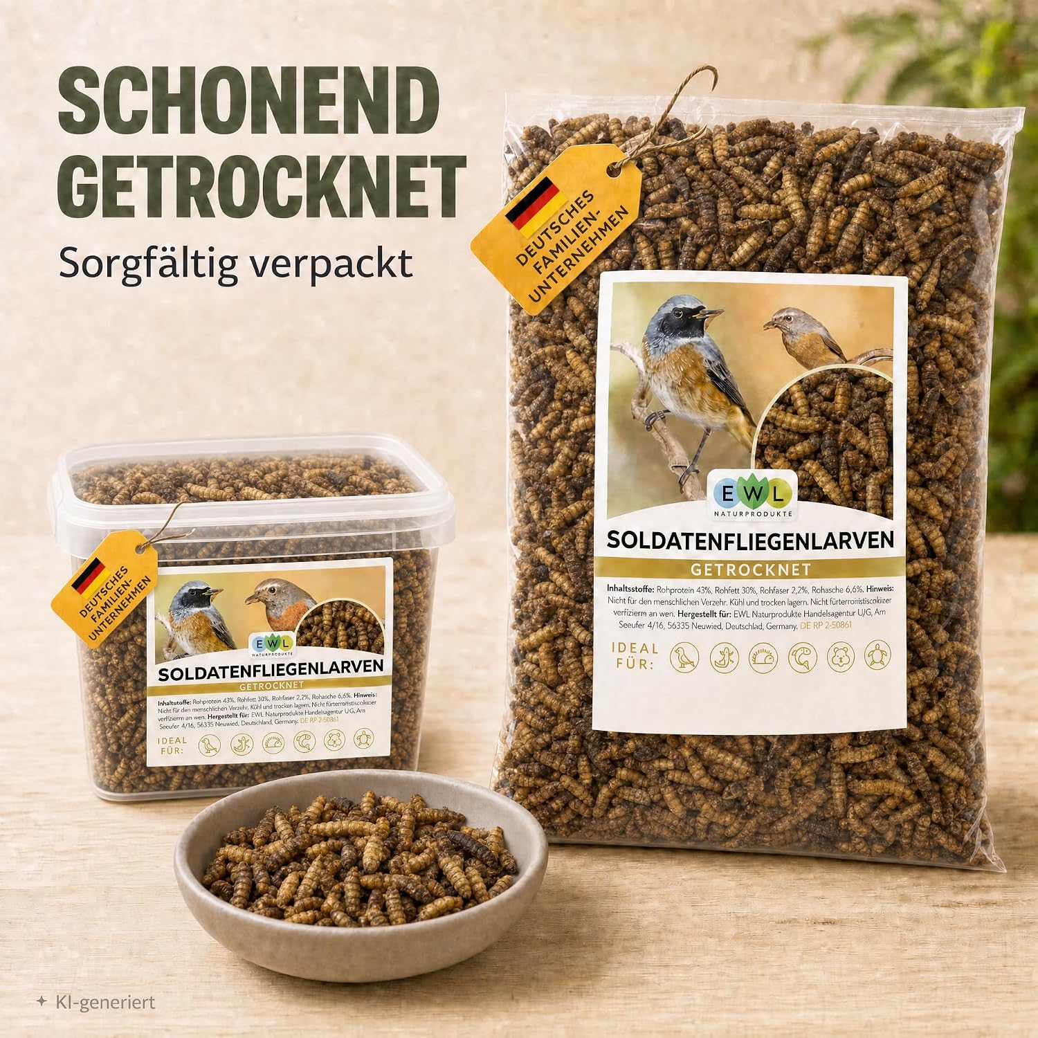 Thumbnail 6 de EWL Getrocknete Soldatenfliegenlarven 1 kg (6,5 L) – Natürliche Fütterungslösung für Reptilien, Nager und Fische