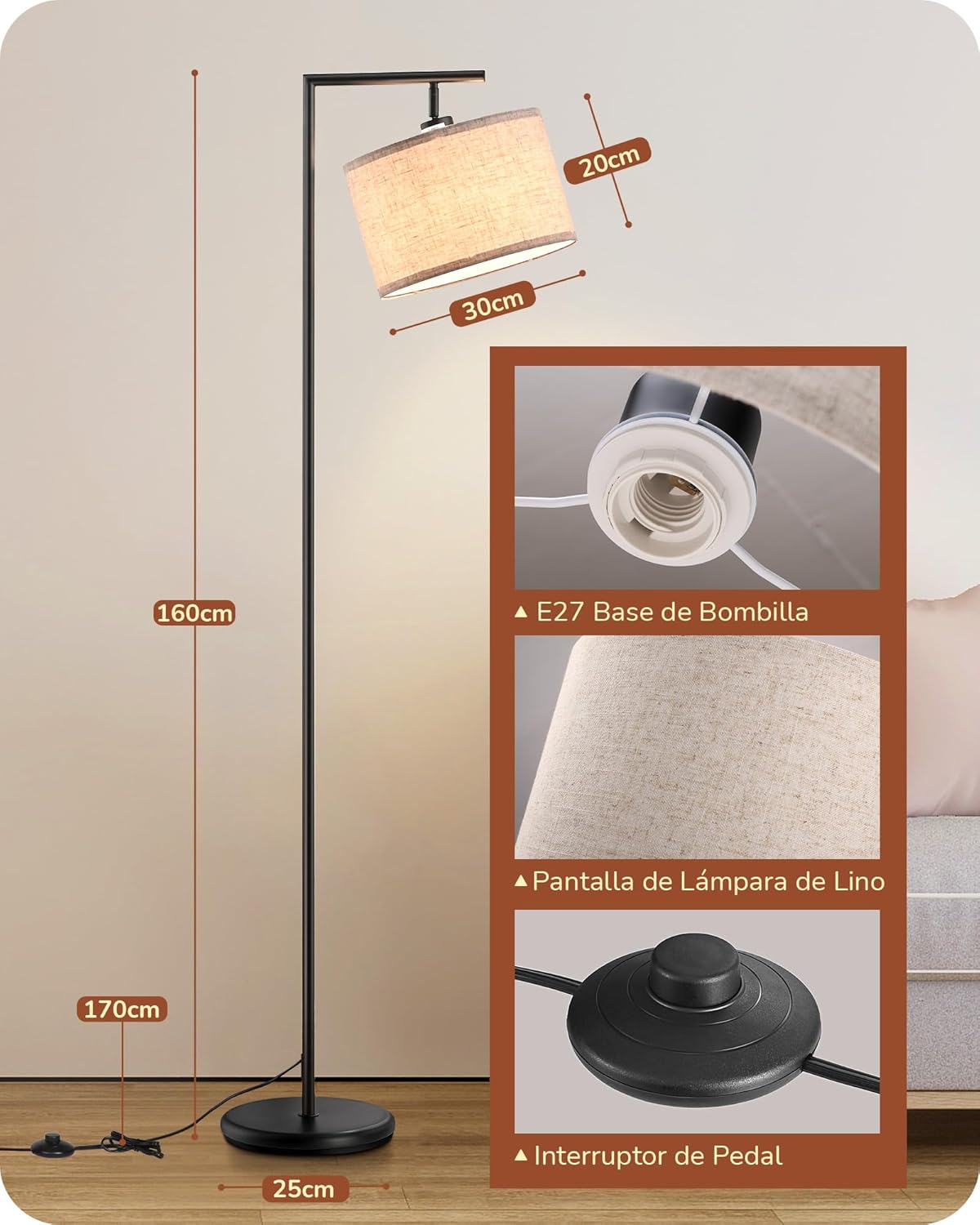 Thumbnail 3 de EDISHINE Lámpara de Pie Minimalista Ajustable 🌟 Perfecta para Salón
