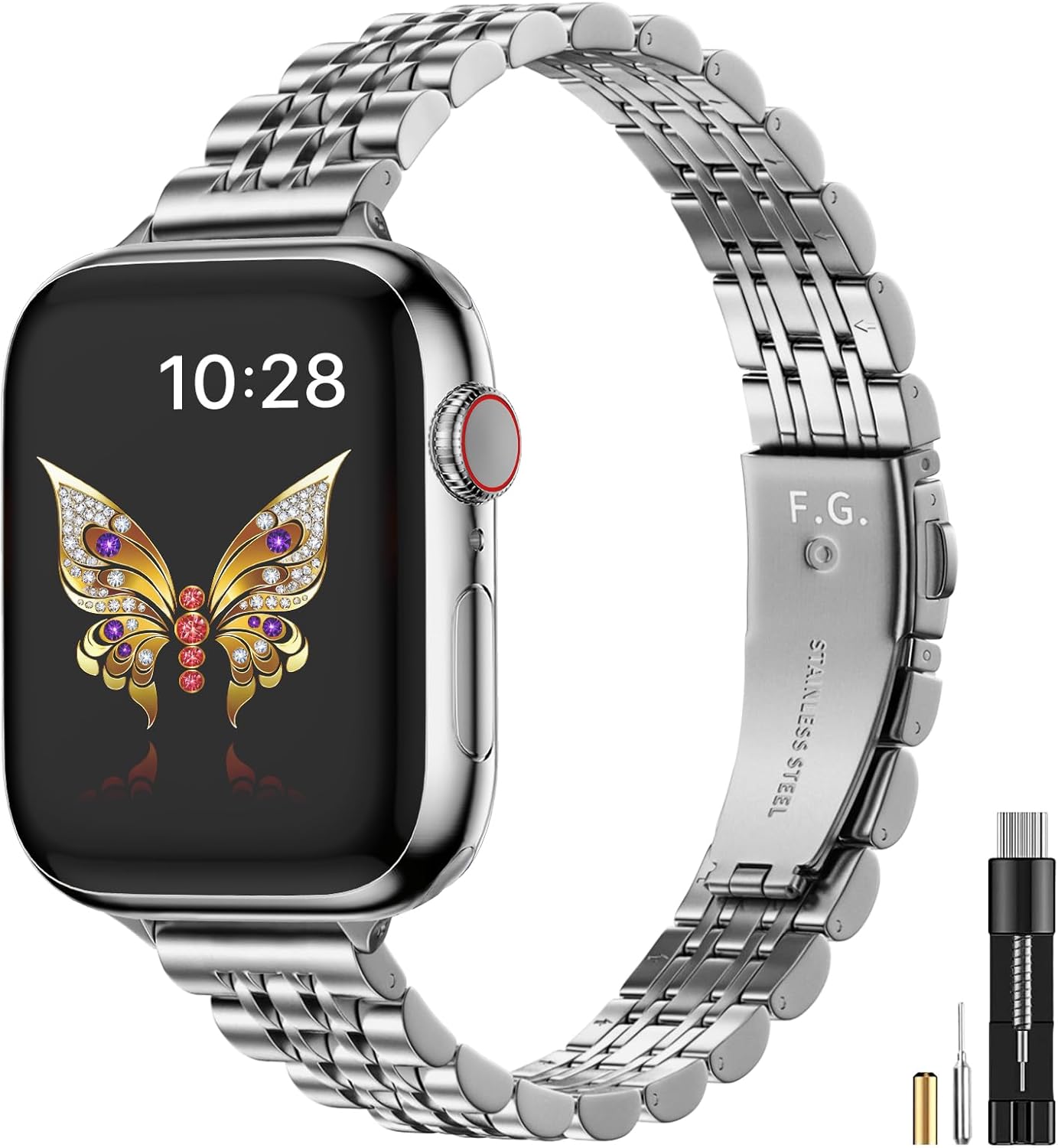 Detalle de Fullmosa Slim Metal Straps for Apple Watch (Silver) – Compatible with 42mm/41mm/40mm/38mm
