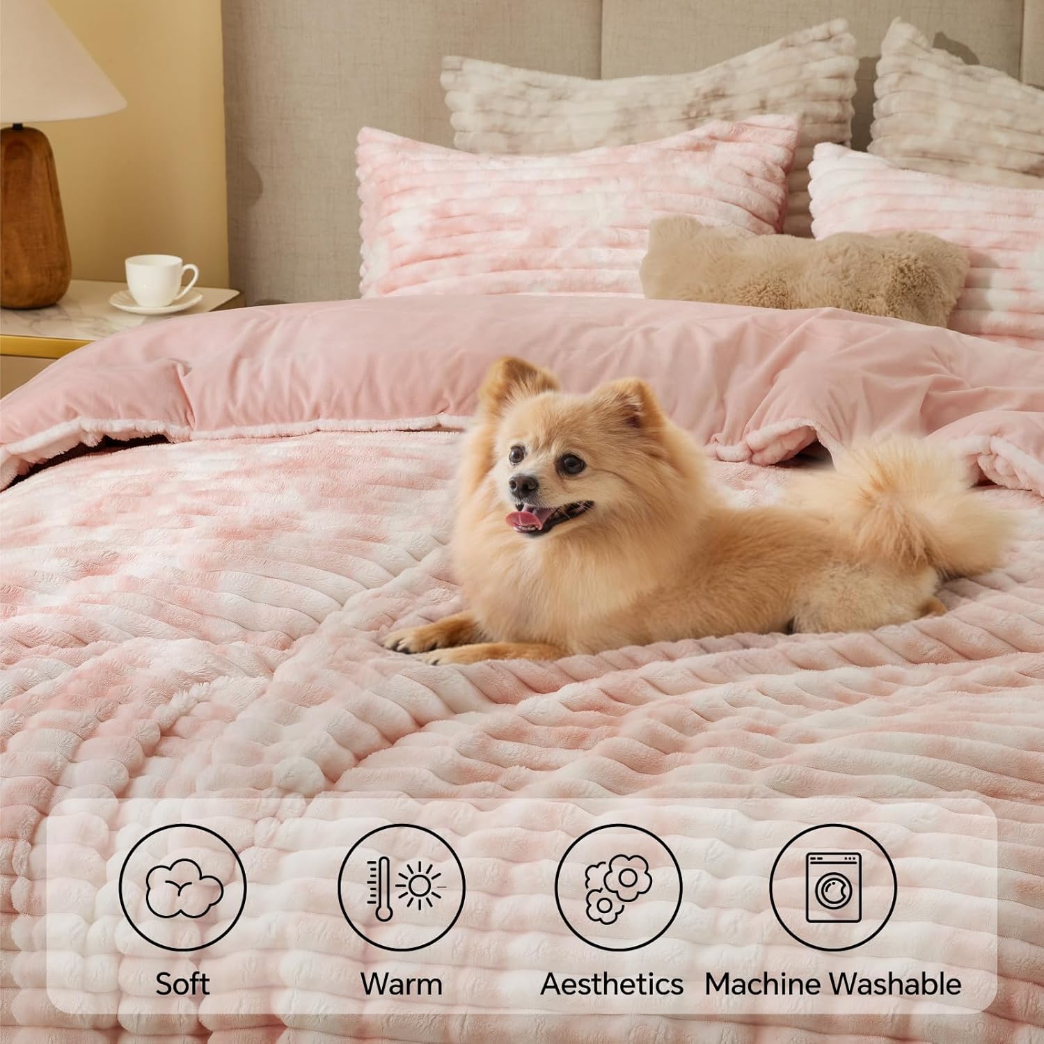 Thumbnail 2 de BEDELITE Fleece Twin Comforter Set — Super Soft, Warm Fluffy Pink & White Bedding