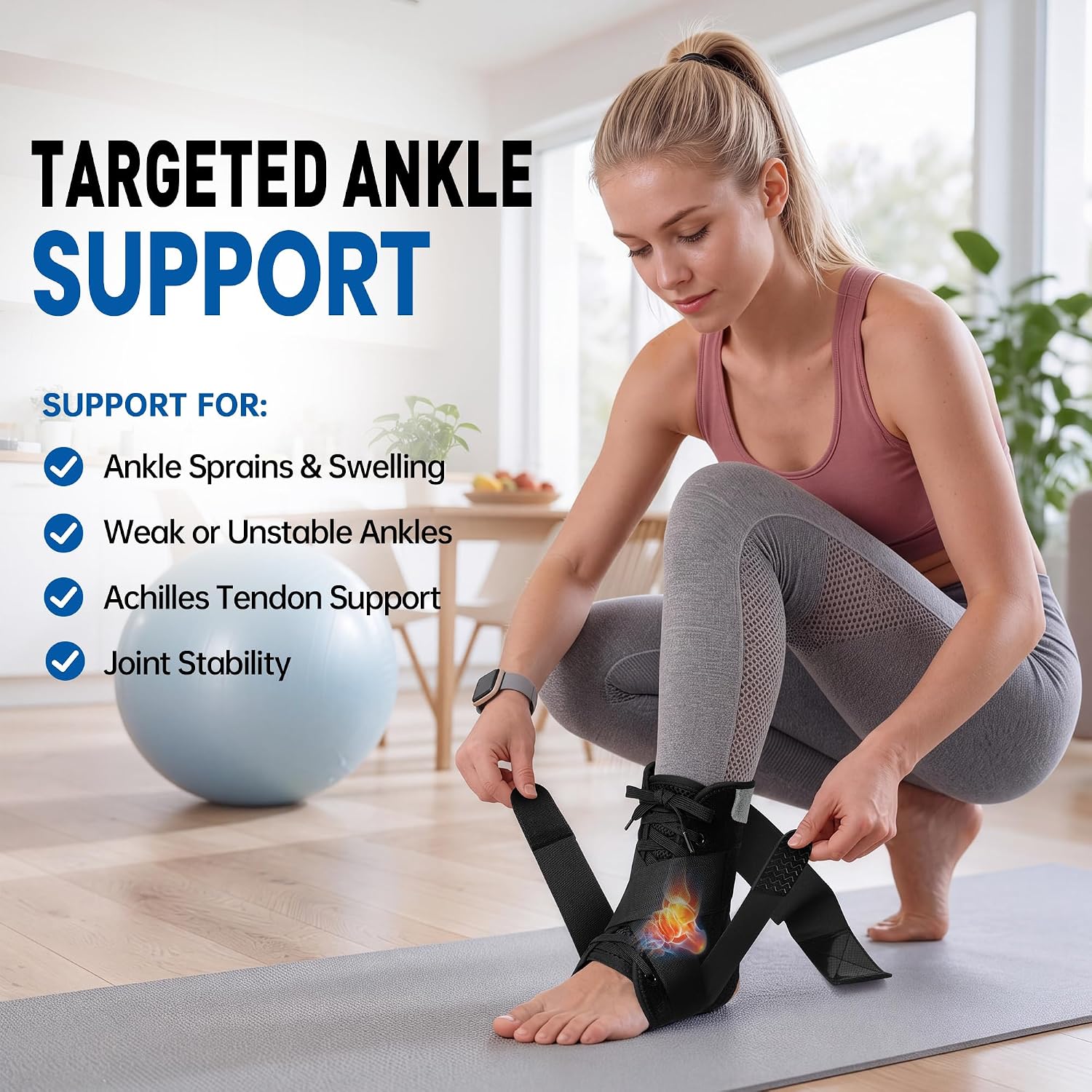 Detalle 2 de SNEINO Lace-Up Ankle Brace (Medium) for Sprained Ankle, Achilles & Tendon Support